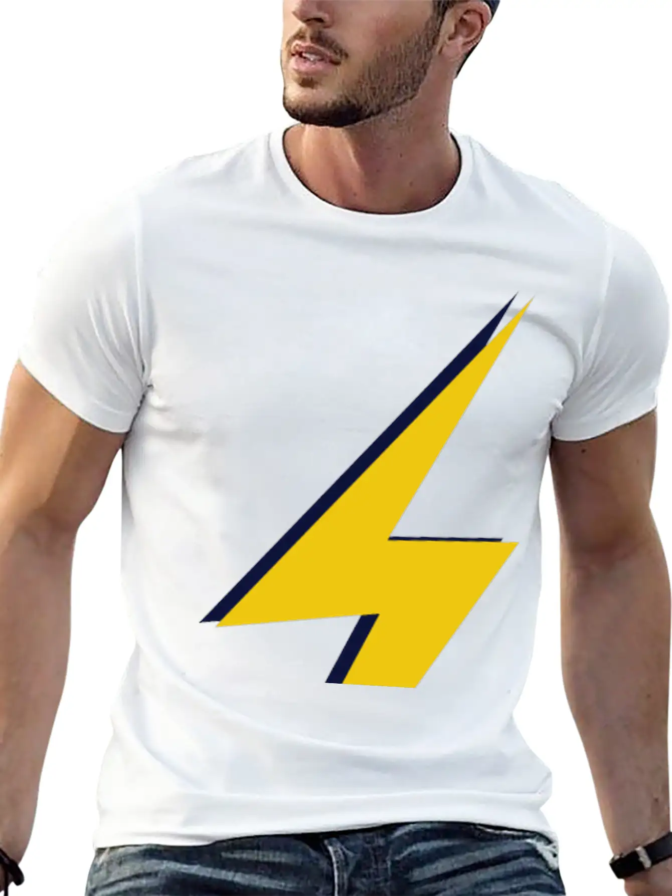 Double Lightning Bolt Blue And Yellow Basic Graphic T-Shirt – Daily Comfort In Soft Cotton