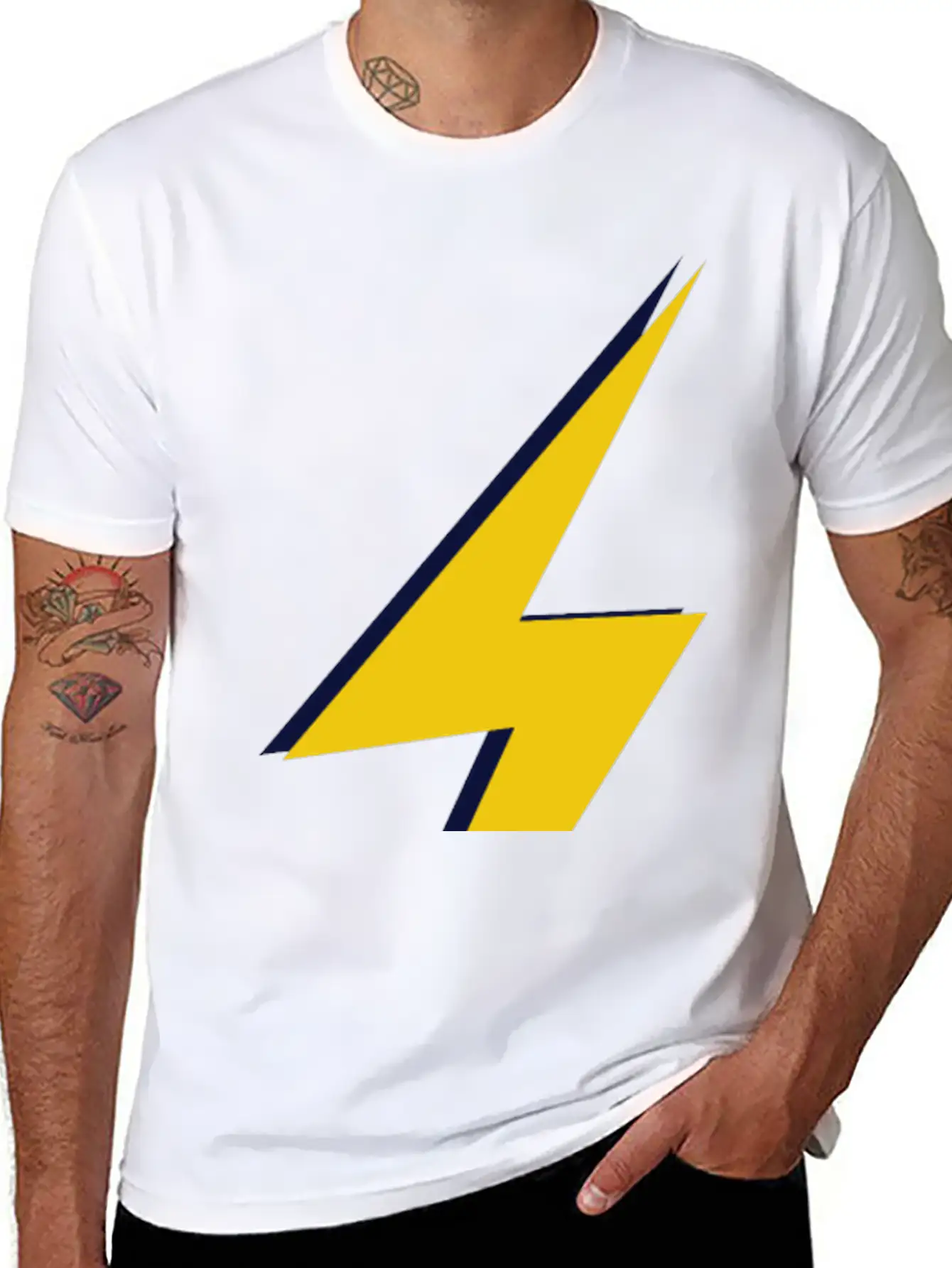 Double Lightning Bolt Blue And Yellow Basic Graphic T-Shirt – Daily Comfort In Soft Cotton