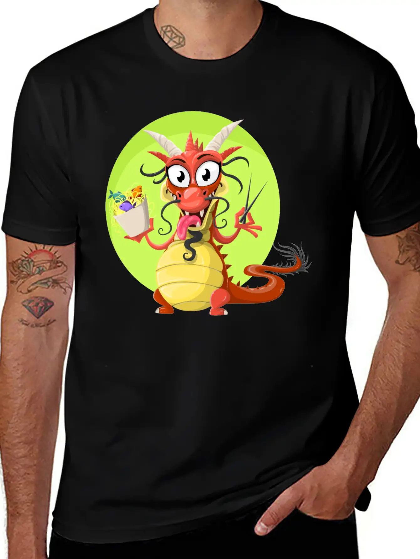 Dragon Drache Monster Noodles Nudeln1 Unisex Short Sleeve Soft Cotton T-Shirt – Casual Everyday Wear