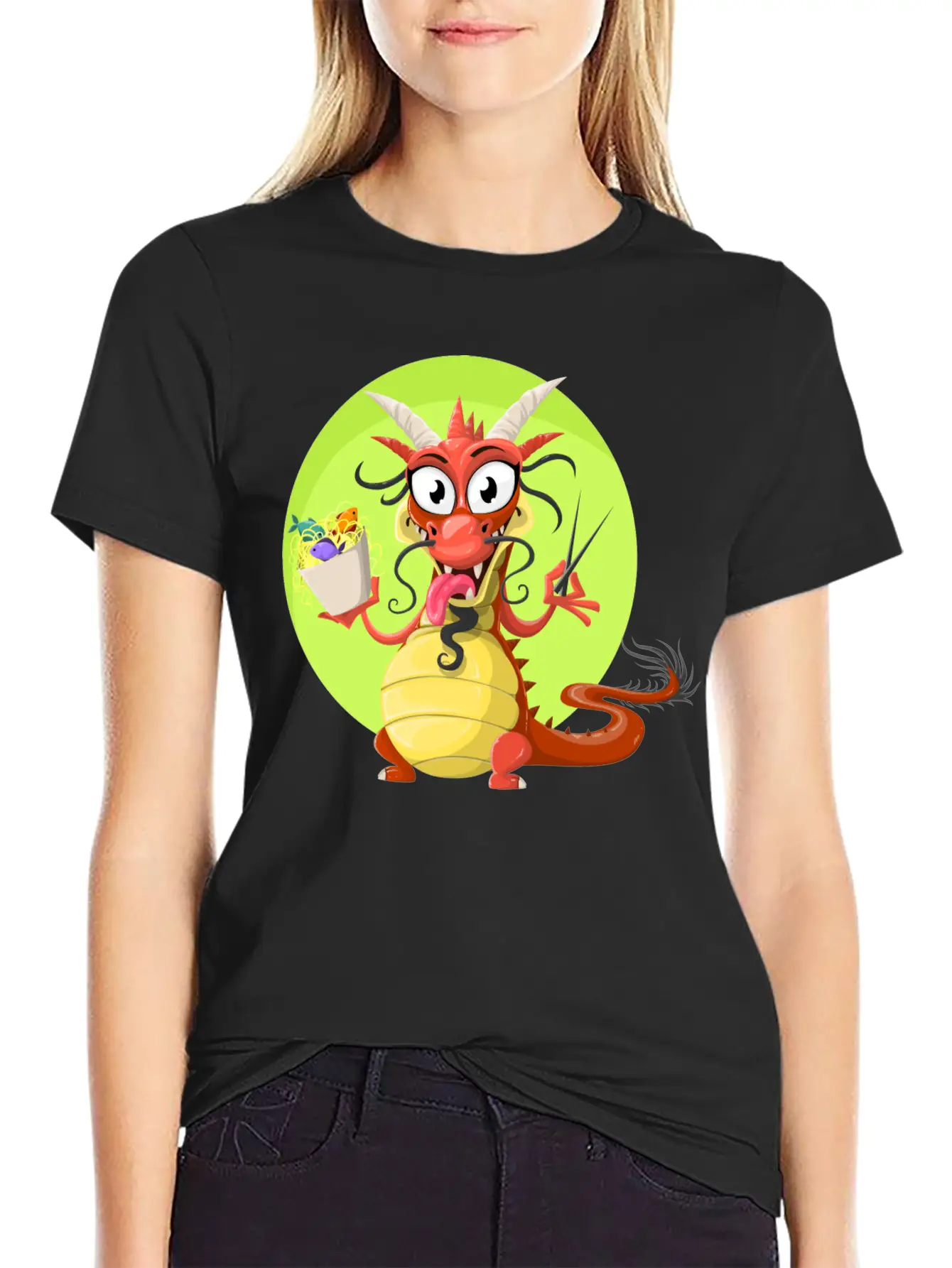 Dragon Drache Monster Noodles Nudeln1 Unisex Short Sleeve Soft Cotton T-Shirt – Casual Everyday Wear
