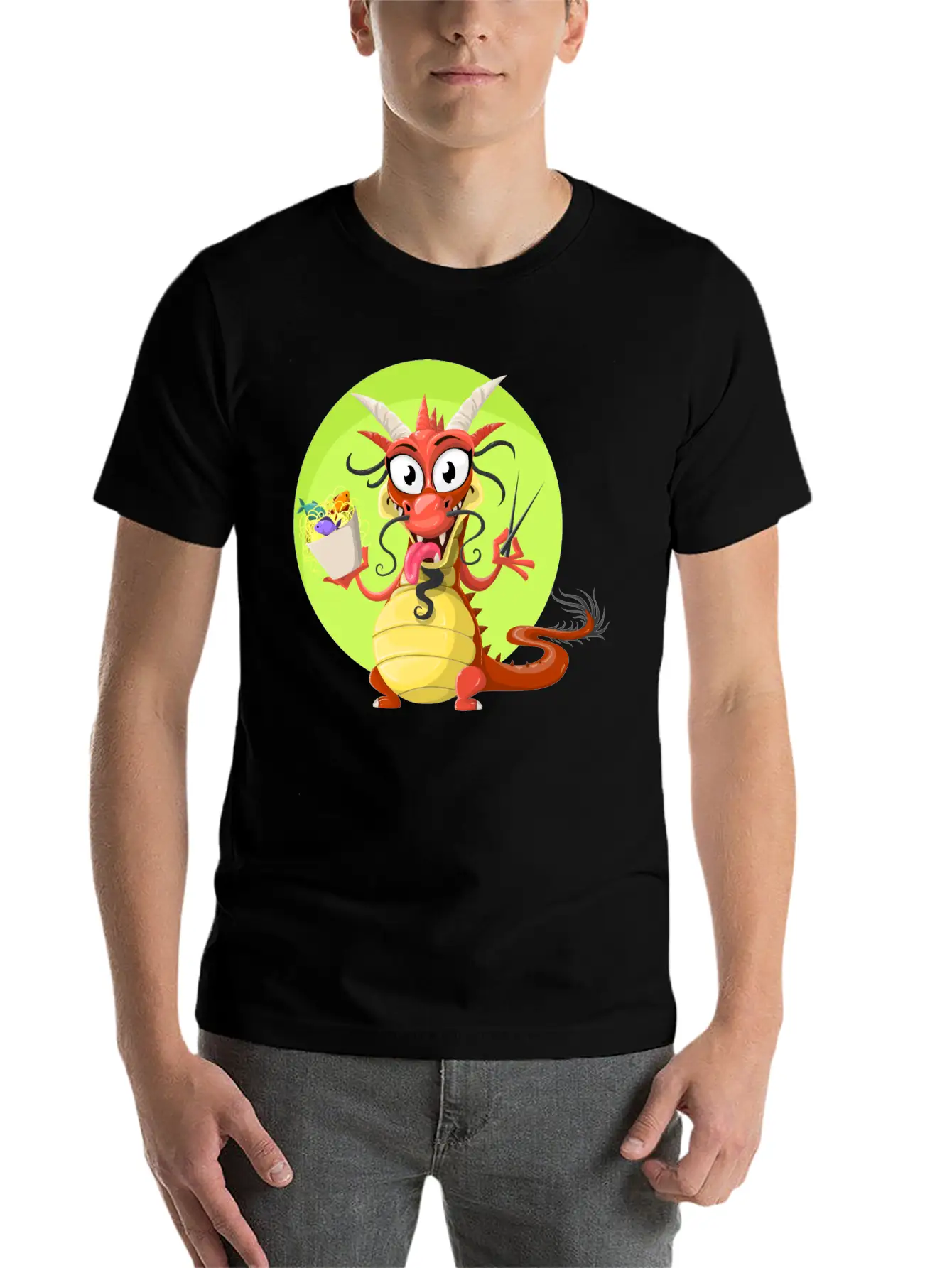 Dragon Drache Monster Noodles Nudeln1 Unisex Short Sleeve Soft Cotton T-Shirt – Casual Everyday Wear