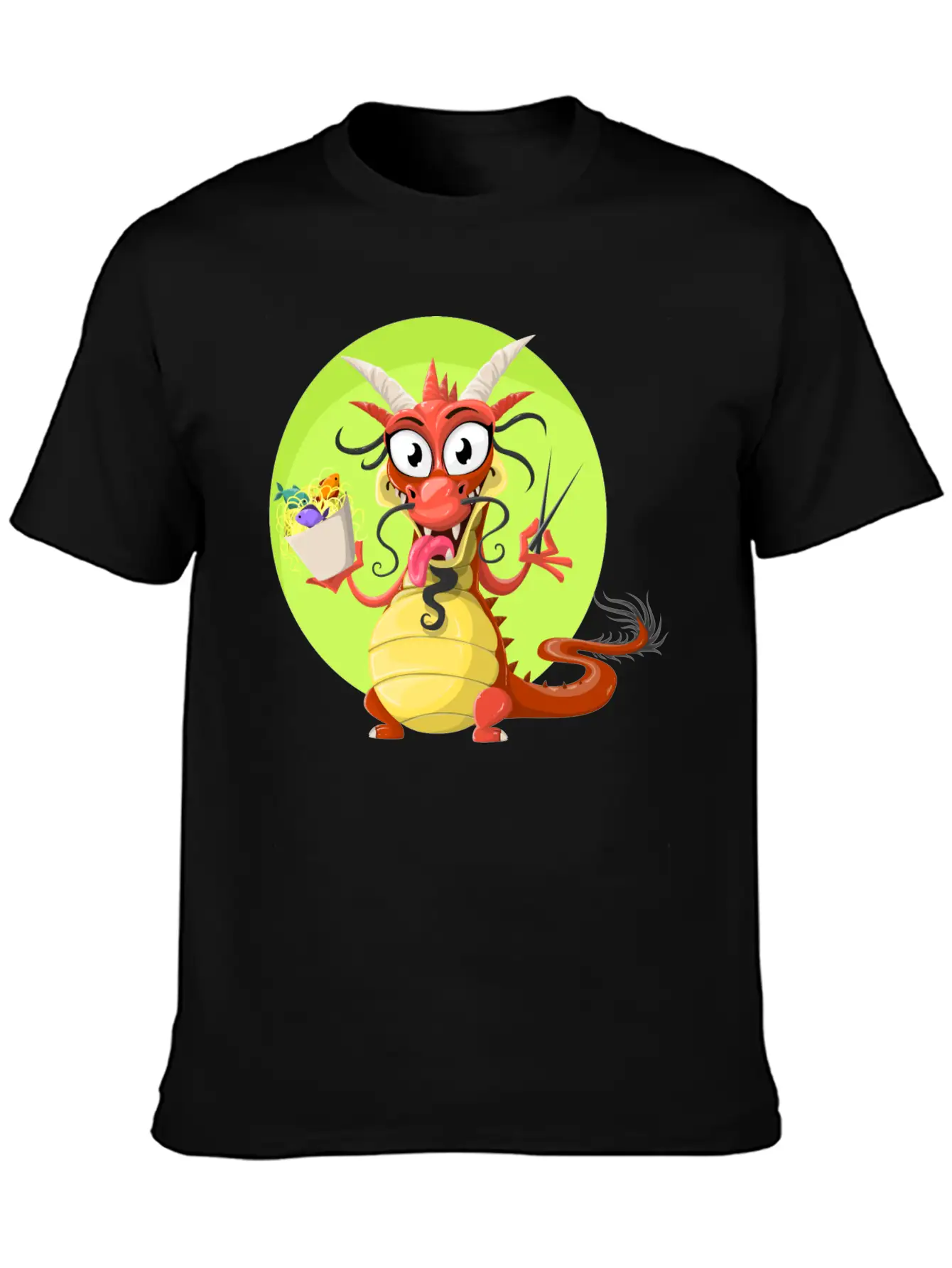 Dragon Drache Monster Noodles Nudeln1 Unisex Short Sleeve Soft Cotton T-Shirt – Casual Everyday Wear