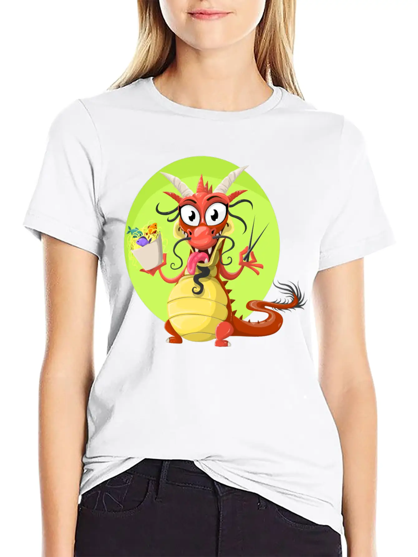 Dragon Drache Monster Noodles Nudeln1 Unisex Short Sleeve Soft Cotton T-Shirt – Casual Everyday Wear