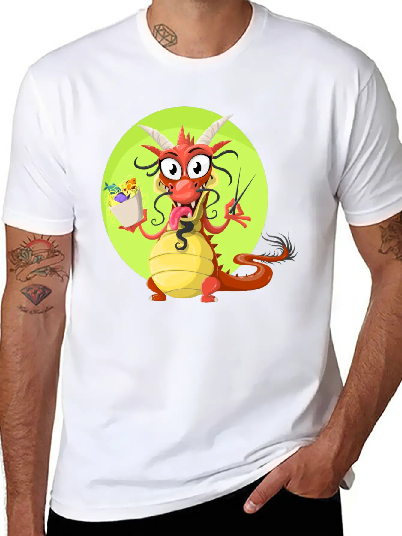 Dragon Drache Monster Noodles Nudeln1 Unisex Short Sleeve Soft Cotton T-Shirt – Casual Everyday Wear