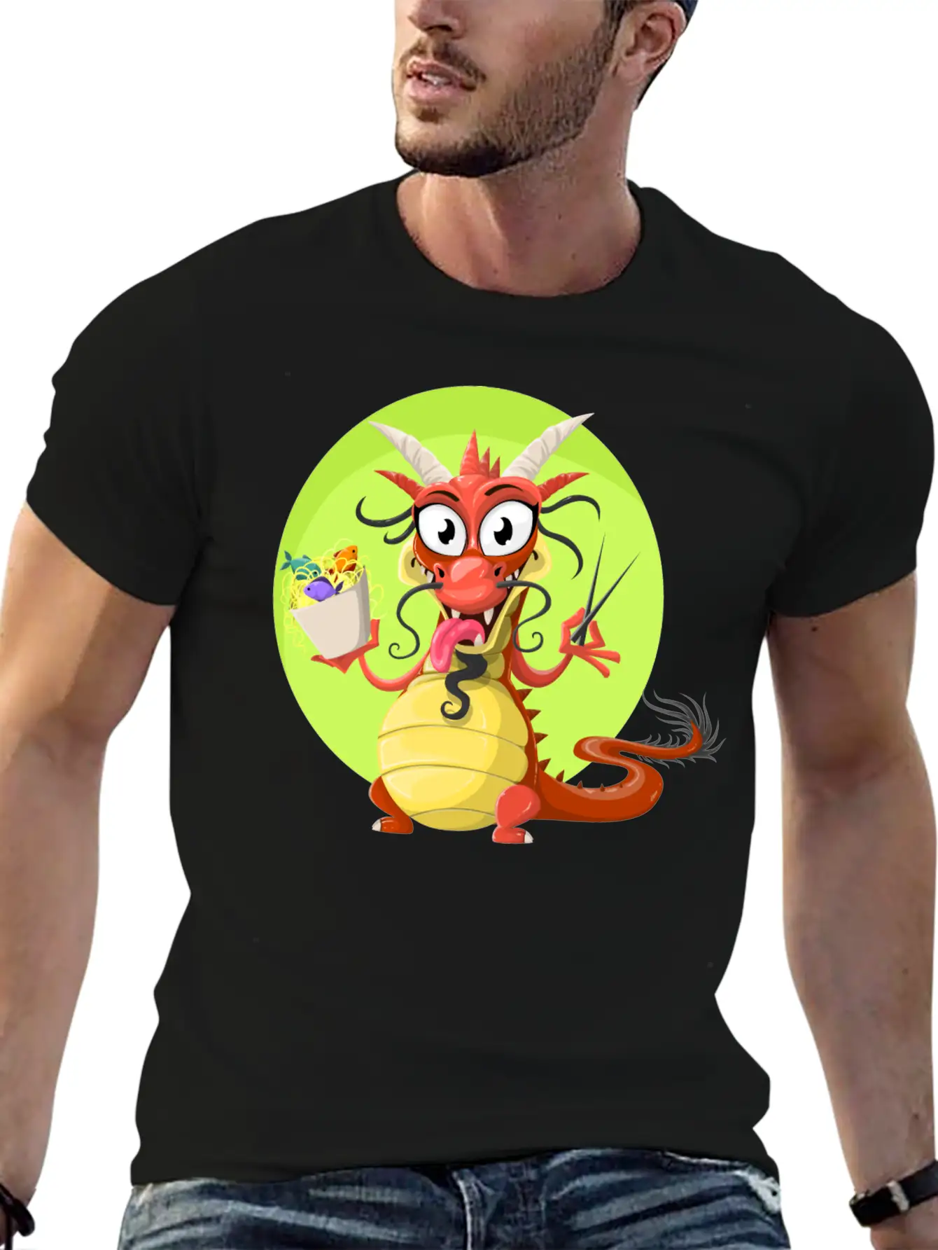 Dragon Drache Monster Noodles Nudeln1 Unisex Short Sleeve Soft Cotton T-Shirt – Casual Everyday Wear