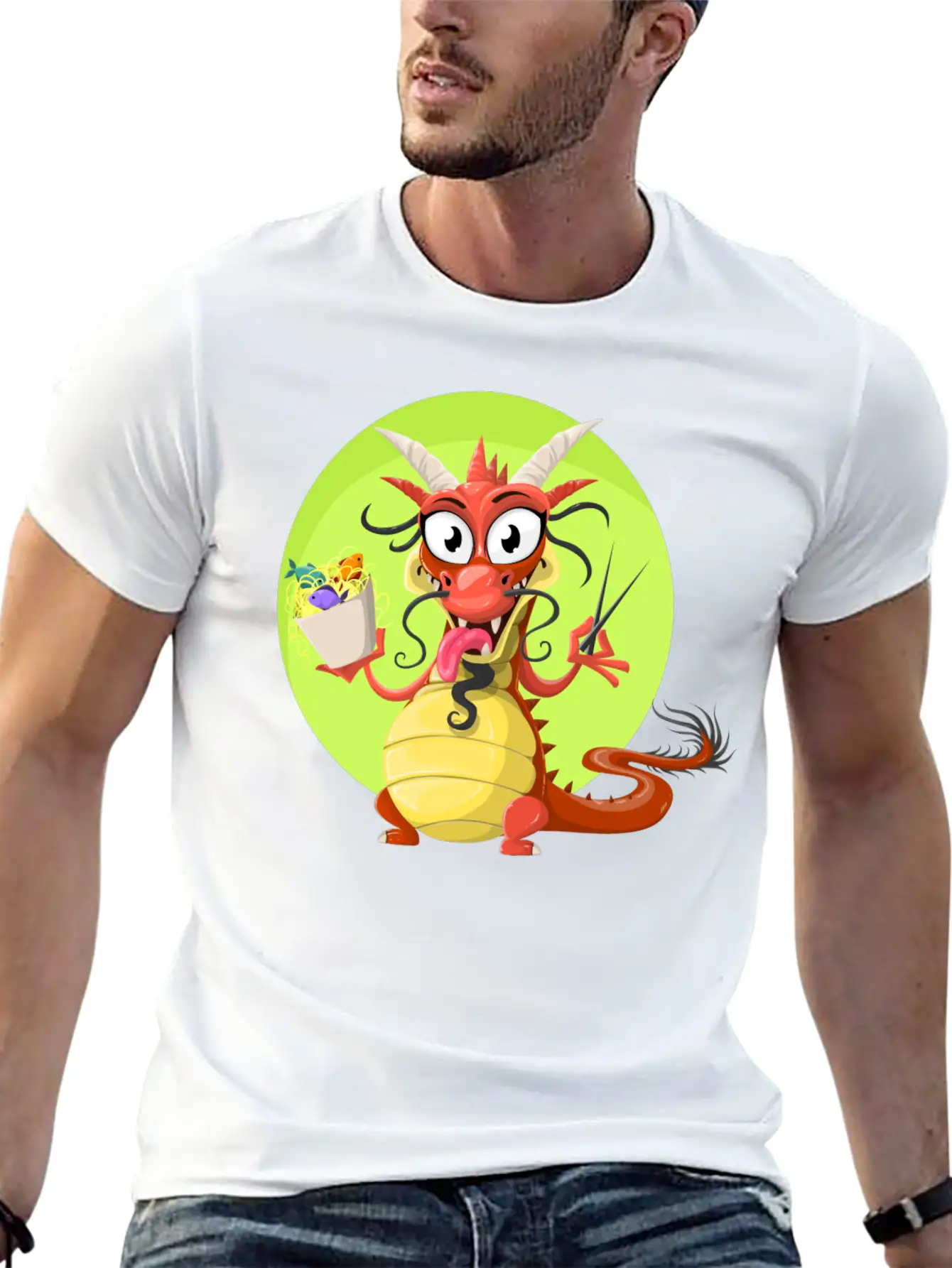 Dragon Drache Monster Noodles Nudeln1 Unisex Short Sleeve Soft Cotton T-Shirt – Casual Everyday Wear