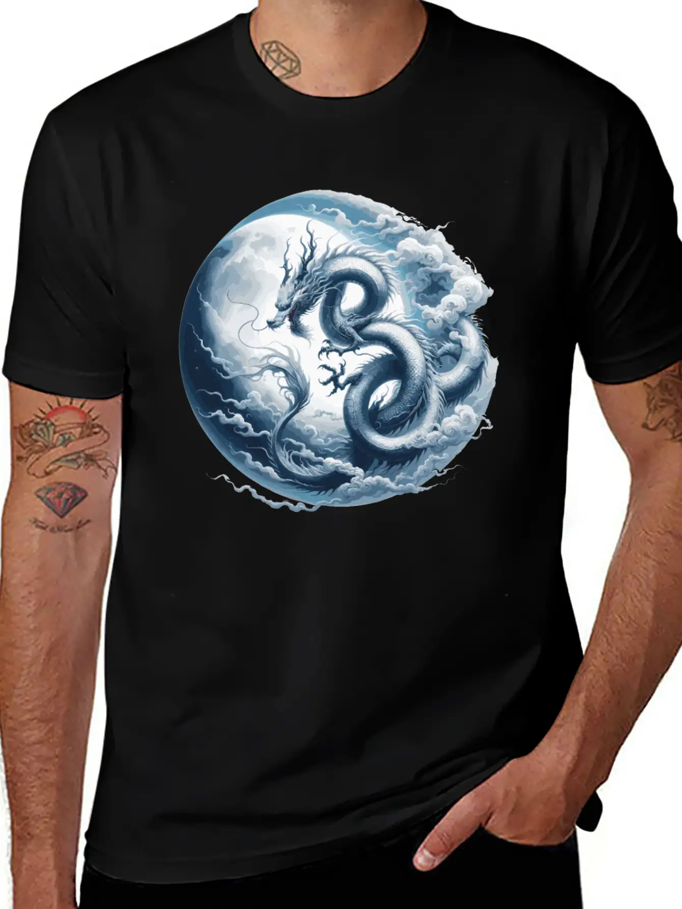 Dragon Moon Chinese Dragon Zodiac Symbol Unisex Short Sleeve Soft Cotton T-Shirt – Casual Everyday Wear
