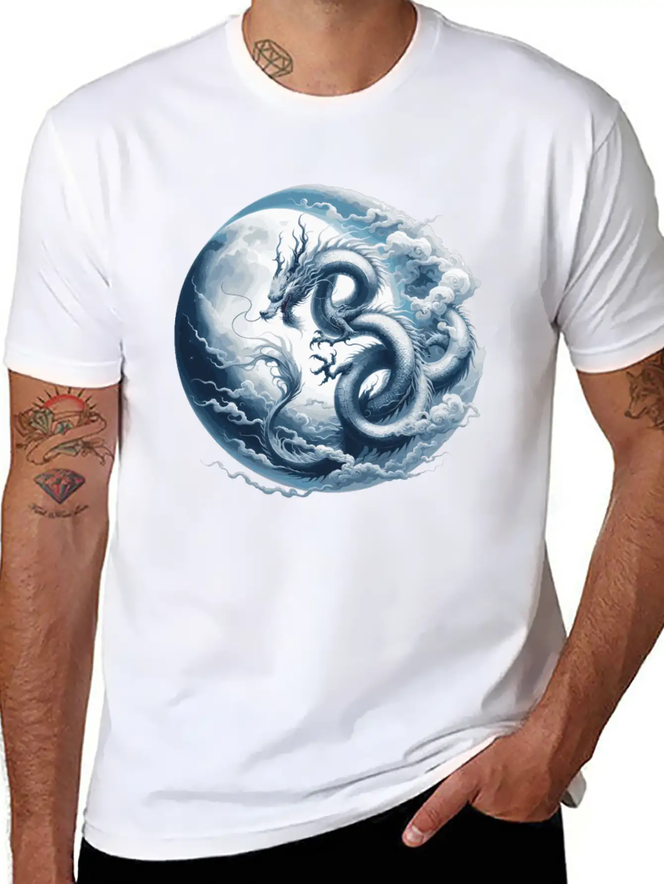 Dragon Moon Chinese Dragon Zodiac Symbol Unisex Short Sleeve Soft Cotton T-Shirt – Casual Everyday Wear