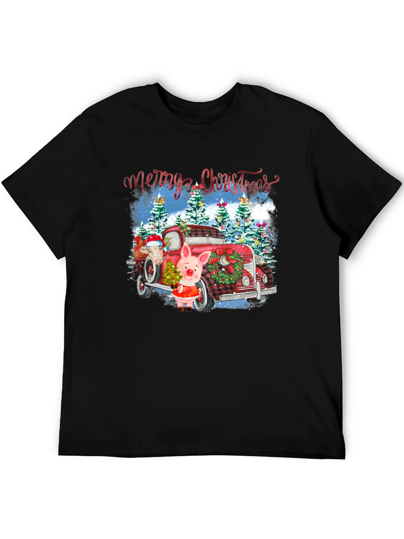 Festive Christmas Pig & Truck Graphic T-Shirt