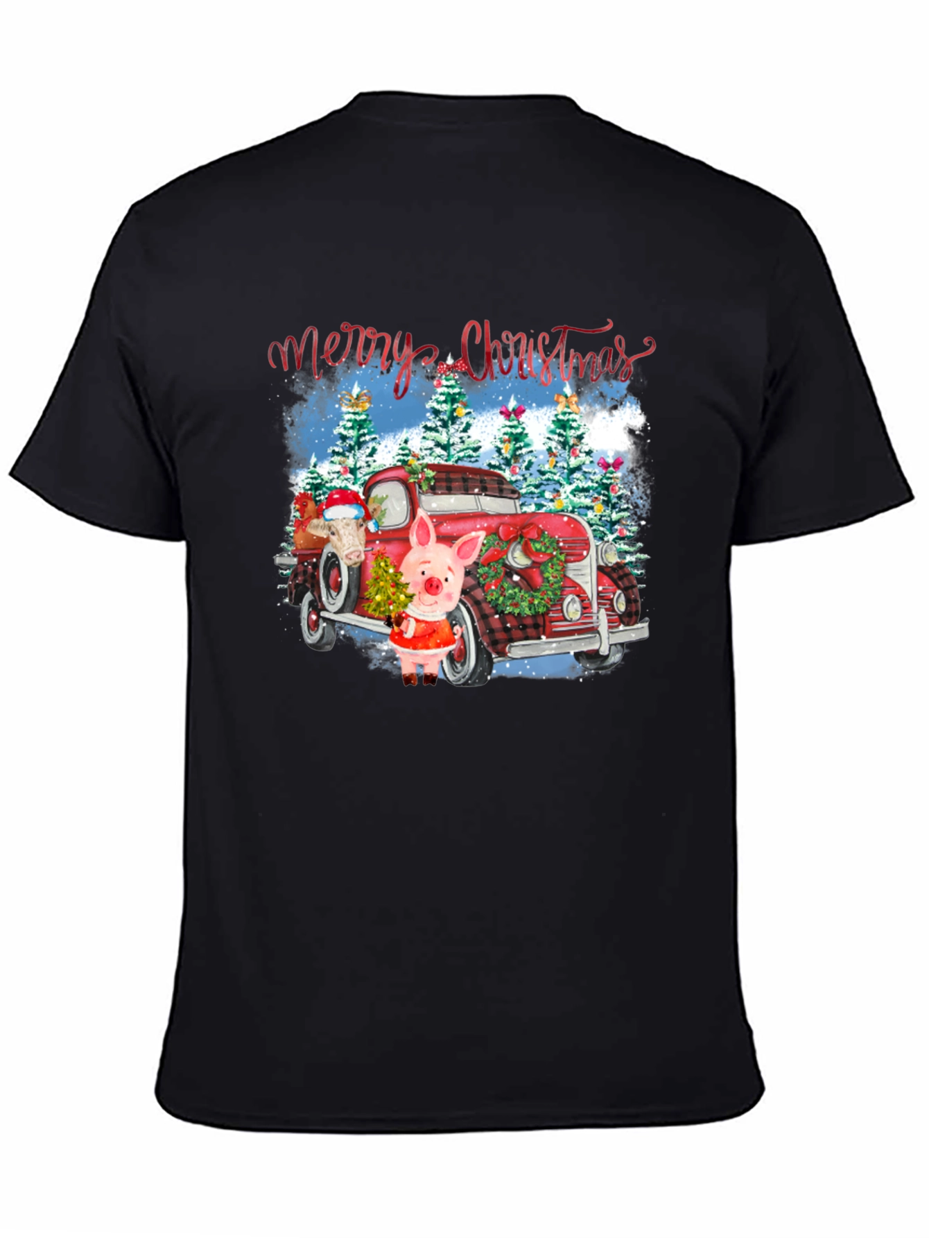 Festive Christmas Pig & Truck Graphic T-Shirt