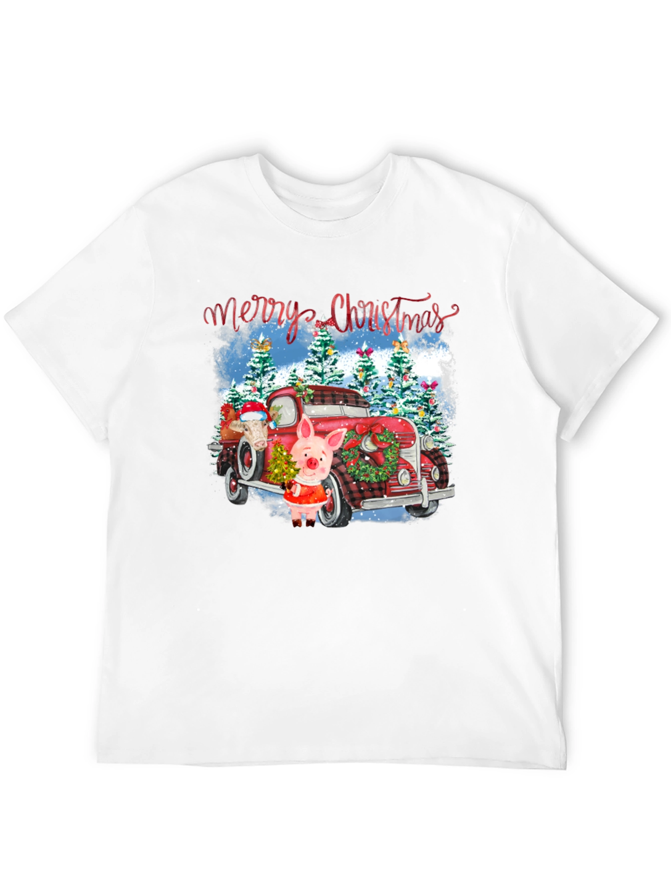 Festive Christmas Pig & Truck Graphic T-Shirt