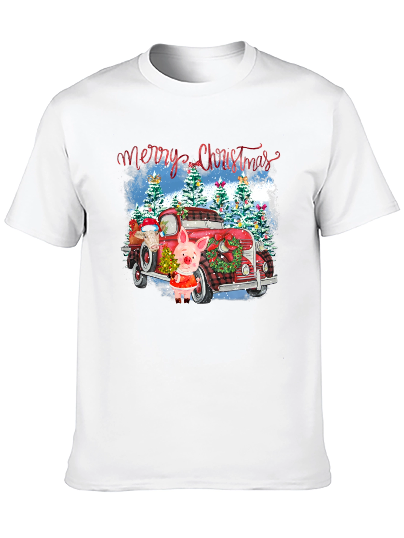 Festive Christmas Pig & Truck Graphic T-Shirt