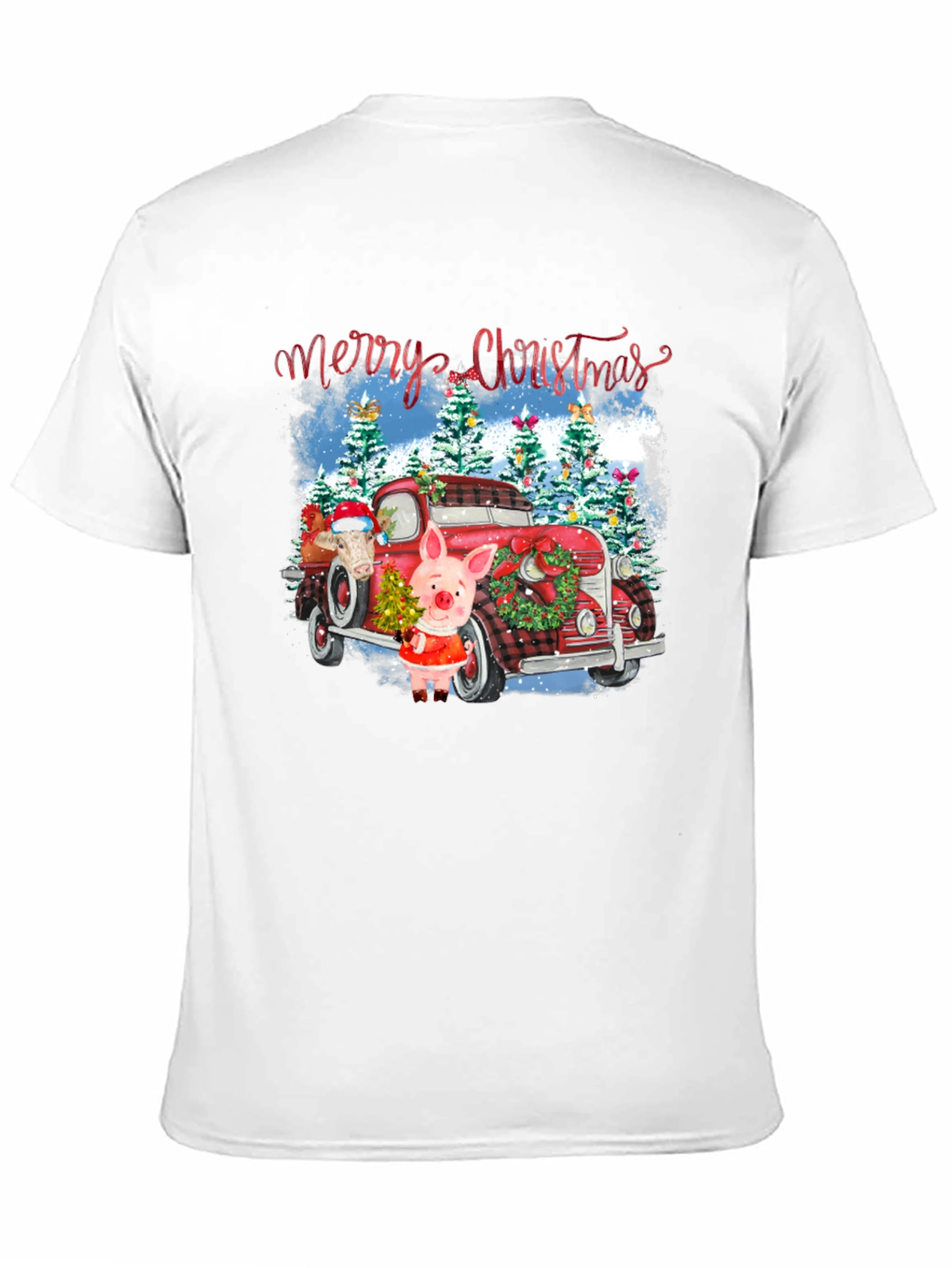 Festive Christmas Pig & Truck Graphic T-Shirt