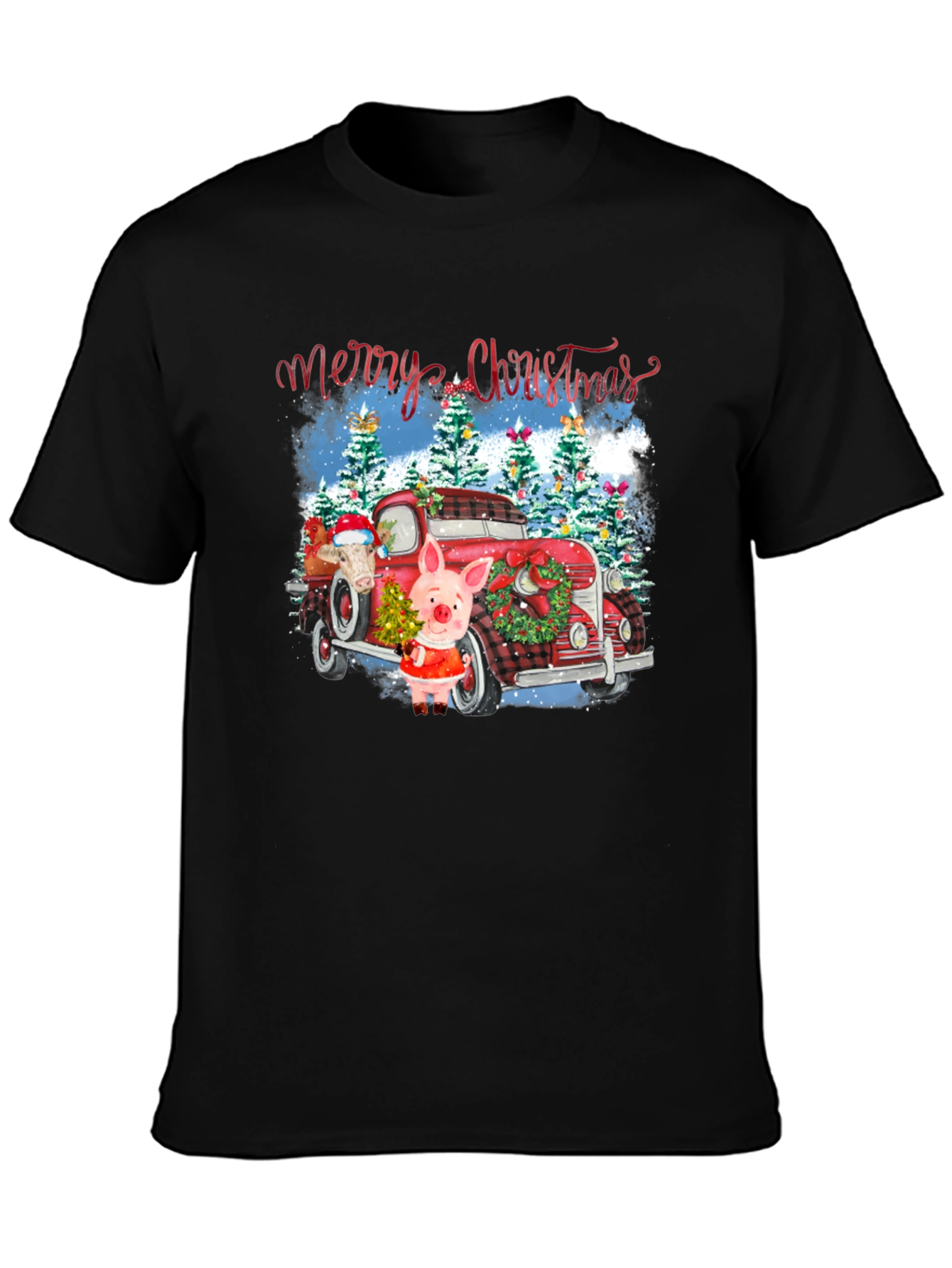 Festive Christmas Pig & Truck Graphic T-Shirt
