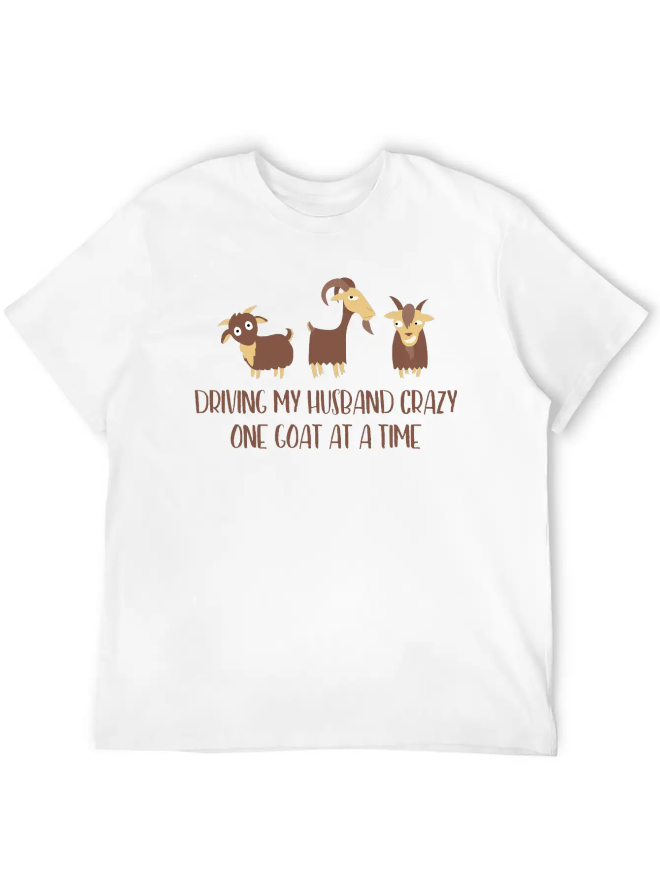 Driving My Husband Crazy One Goat At A Time Funny Stylish Everyday T-Shirt – Unisex Basic Cotton Tee
