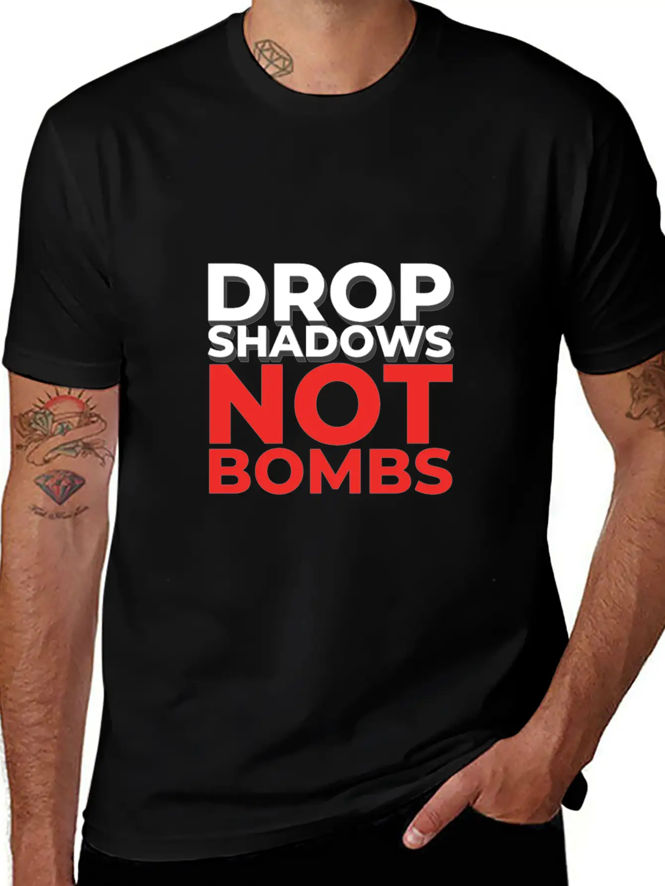 Drop Shadows Not Bombs Unisex Short Sleeve Soft Cotton T-Shirt – Casual Everyday Wear