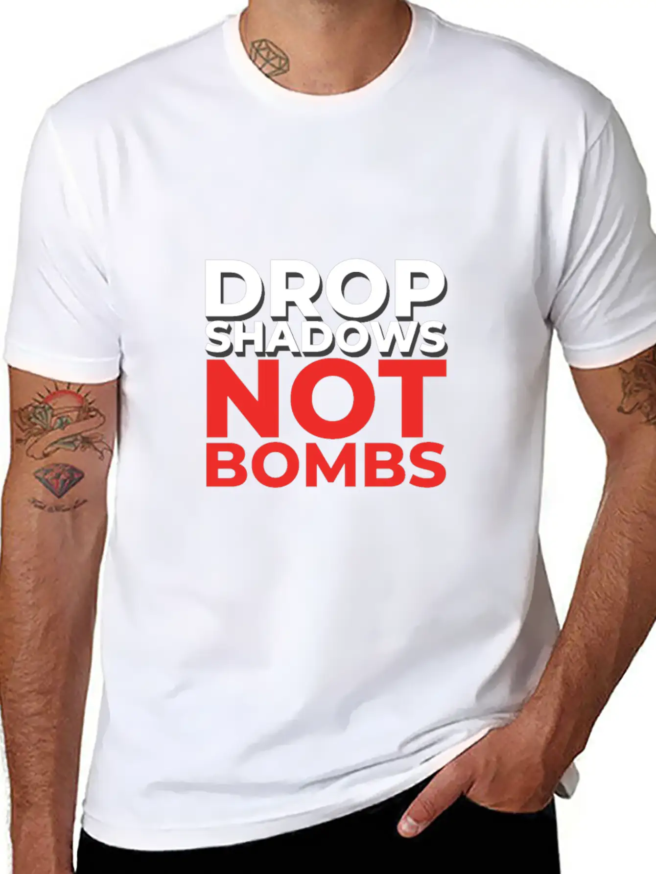 Drop Shadows Not Bombs Unisex Short Sleeve Soft Cotton T-Shirt – Casual Everyday Wear