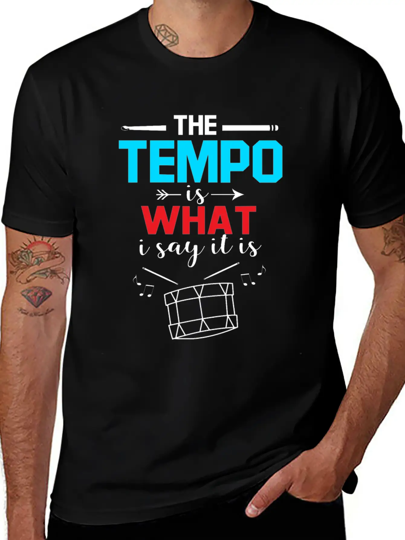Drummer Drum Drumsticks Drumming Instrument Music Unisex Short Sleeve Soft Cotton T-Shirt – Casual Everyday Wear