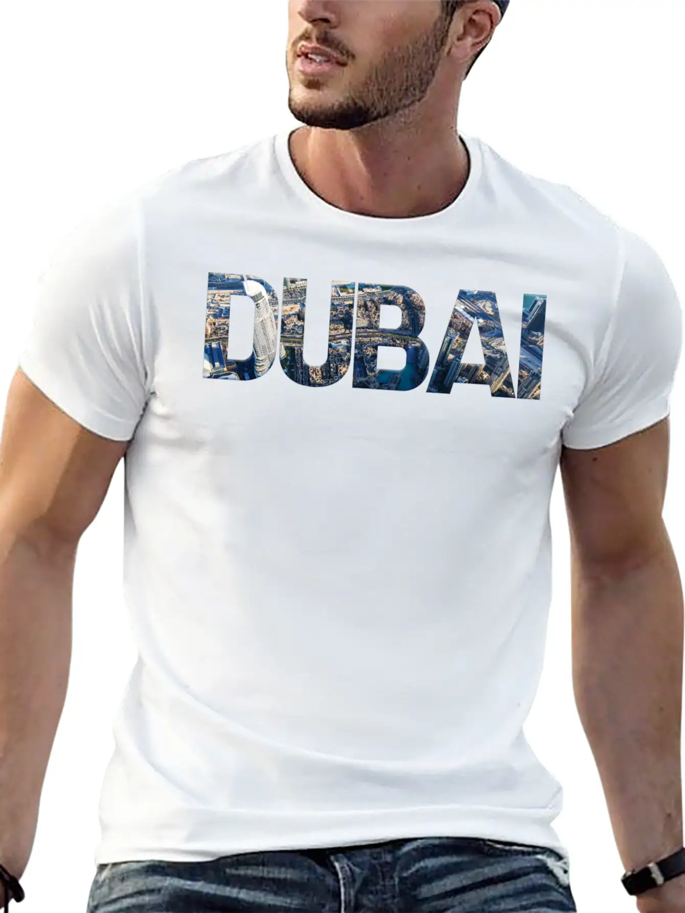 Dubai Skyline Typography Unisex Short Sleeve Soft Cotton T-Shirt – Casual Everyday Wear