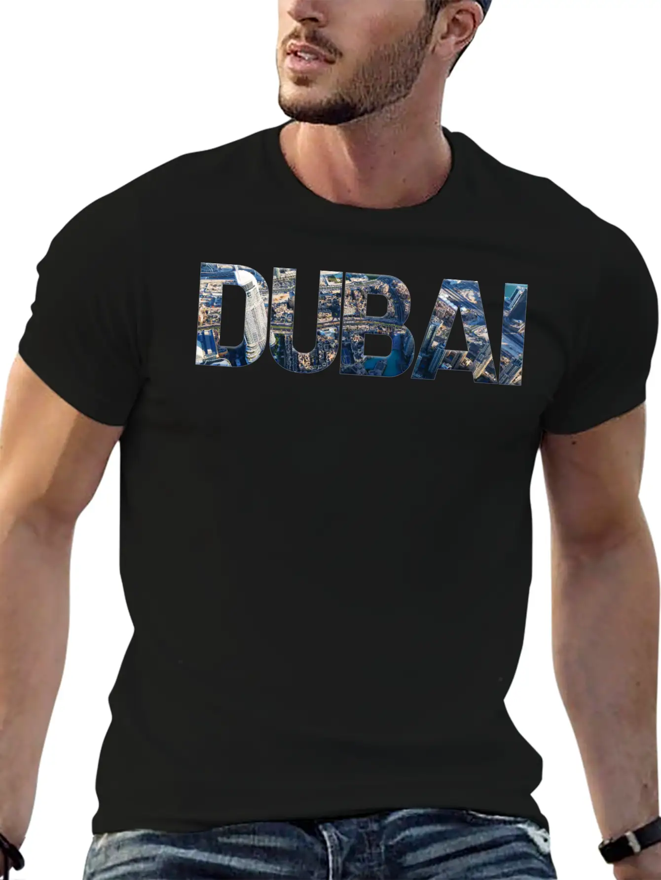 Dubai Skyline Typography Unisex Short Sleeve Soft Cotton T-Shirt – Casual Everyday Wear