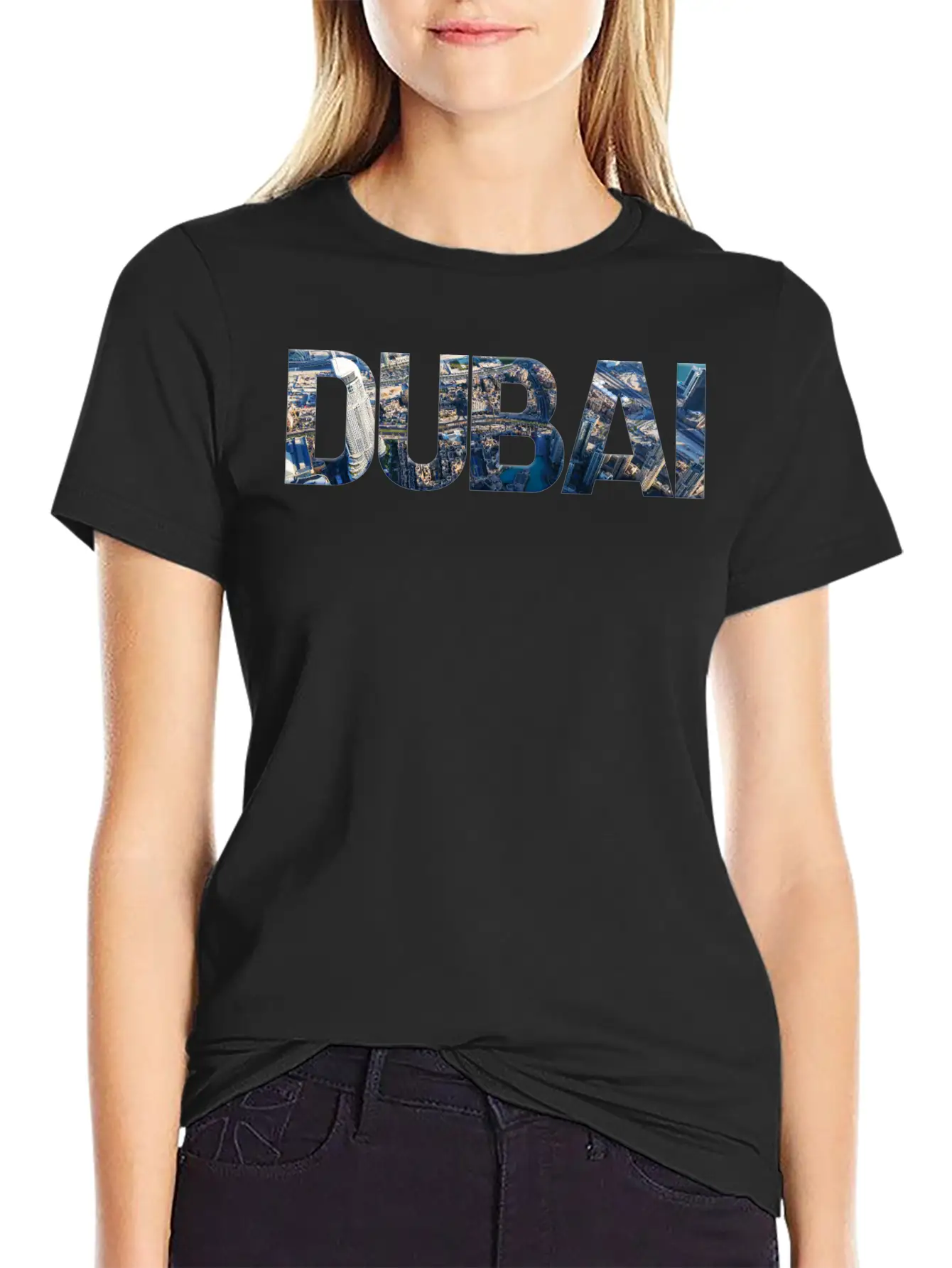 Dubai Skyline Typography Unisex Short Sleeve Soft Cotton T-Shirt – Casual Everyday Wear