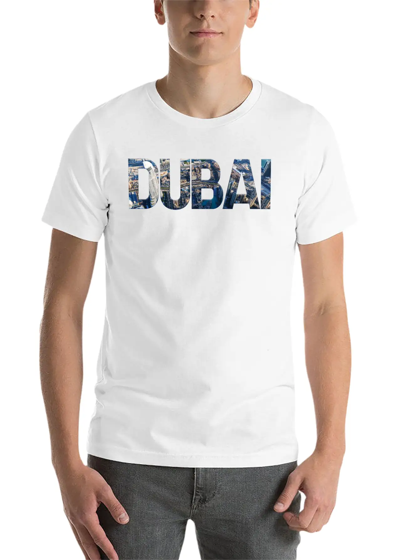 Dubai Skyline Typography Unisex Short Sleeve Soft Cotton T-Shirt – Casual Everyday Wear