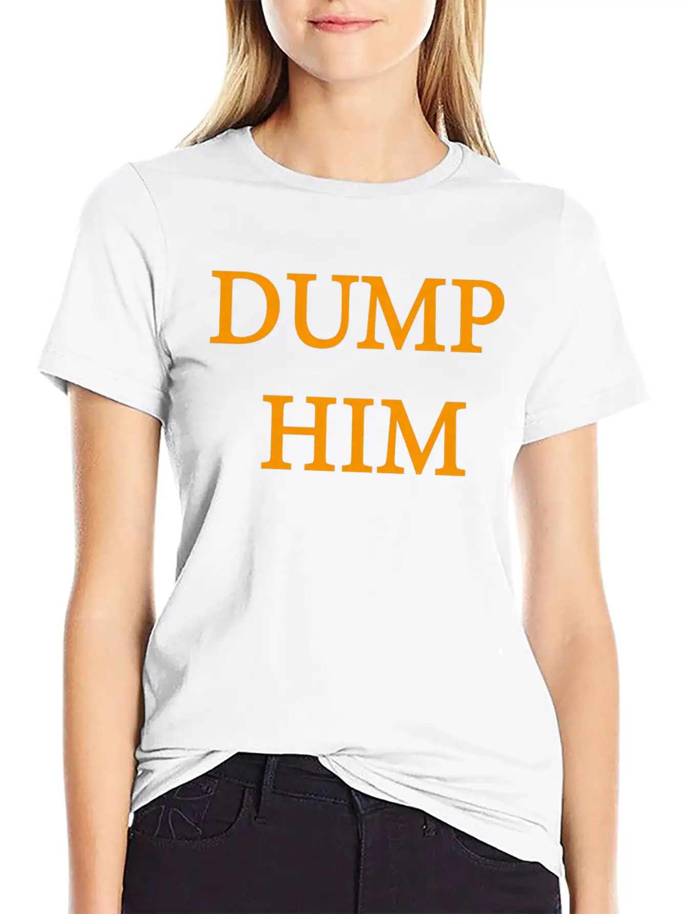 Dump Him Orange Letters Women's Crop Timeless Short Sleeve Tee – Comfy And Minimalist Design