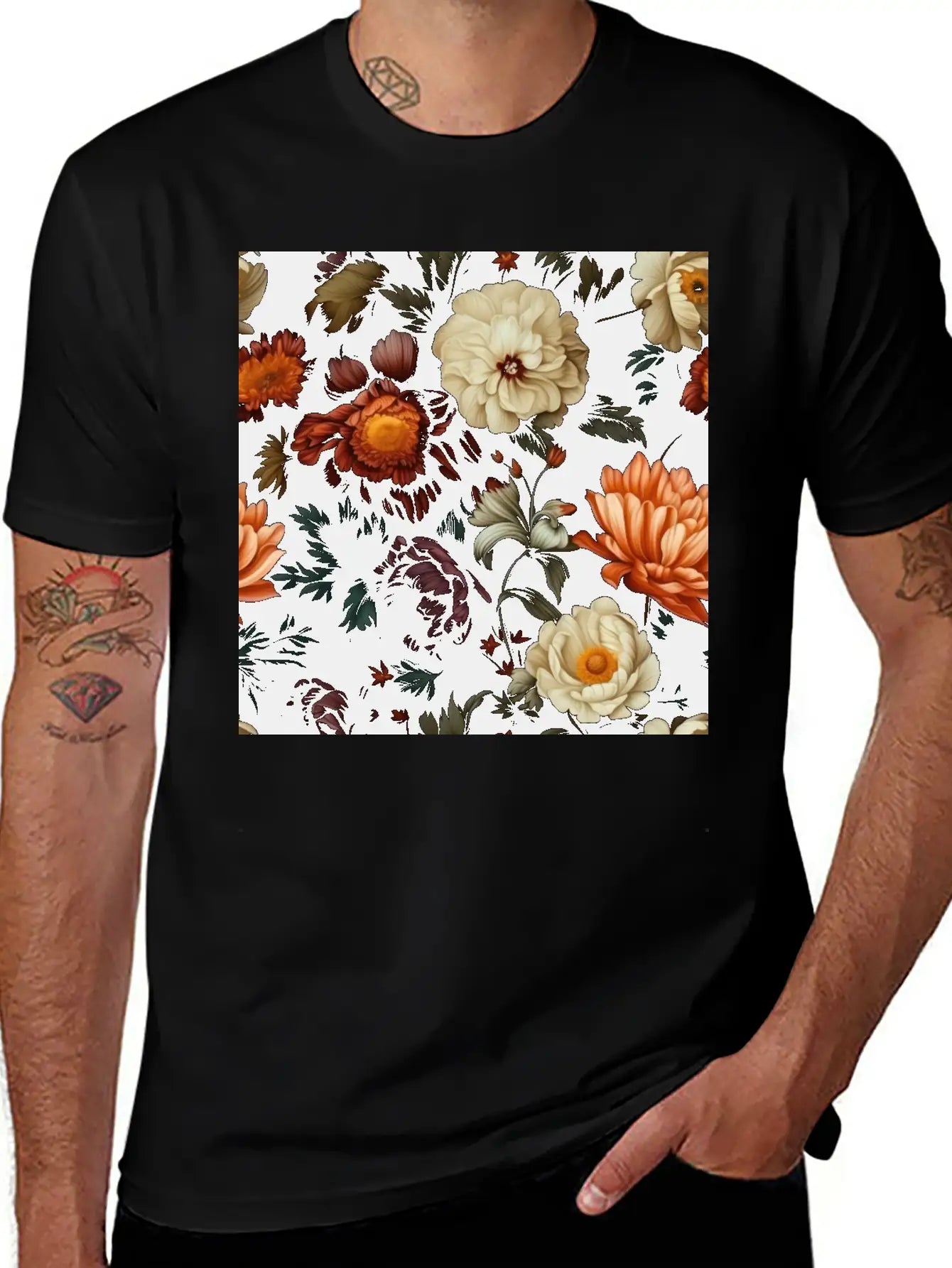Dutch Nocturne: Luminous Floral Pastoral On Black Unisex Casual T-Shirt – Clean Design For Daily Comfort