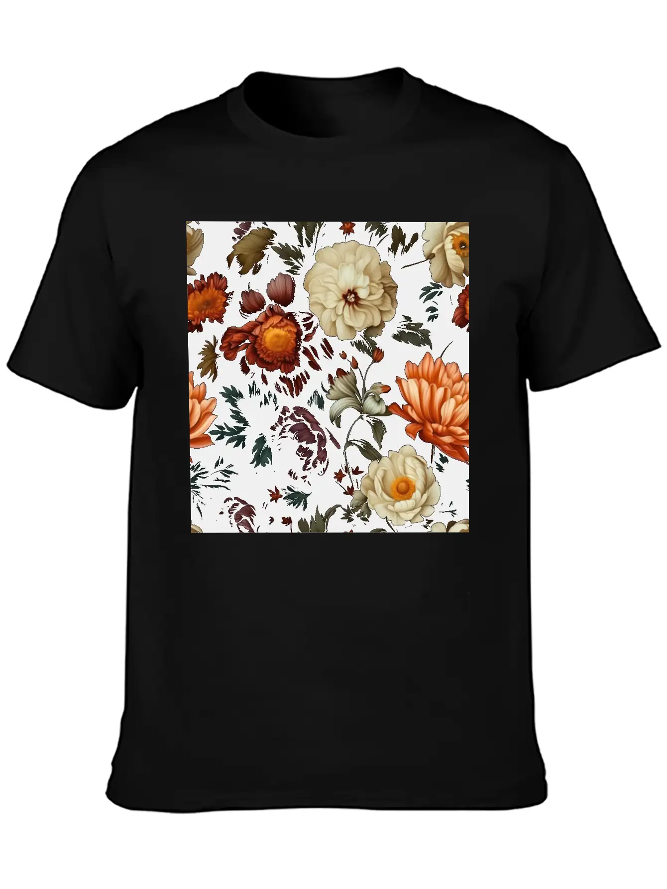 Dutch Nocturne: Luminous Floral Pastoral On Black Unisex Casual T-Shirt – Clean Design For Daily Comfort