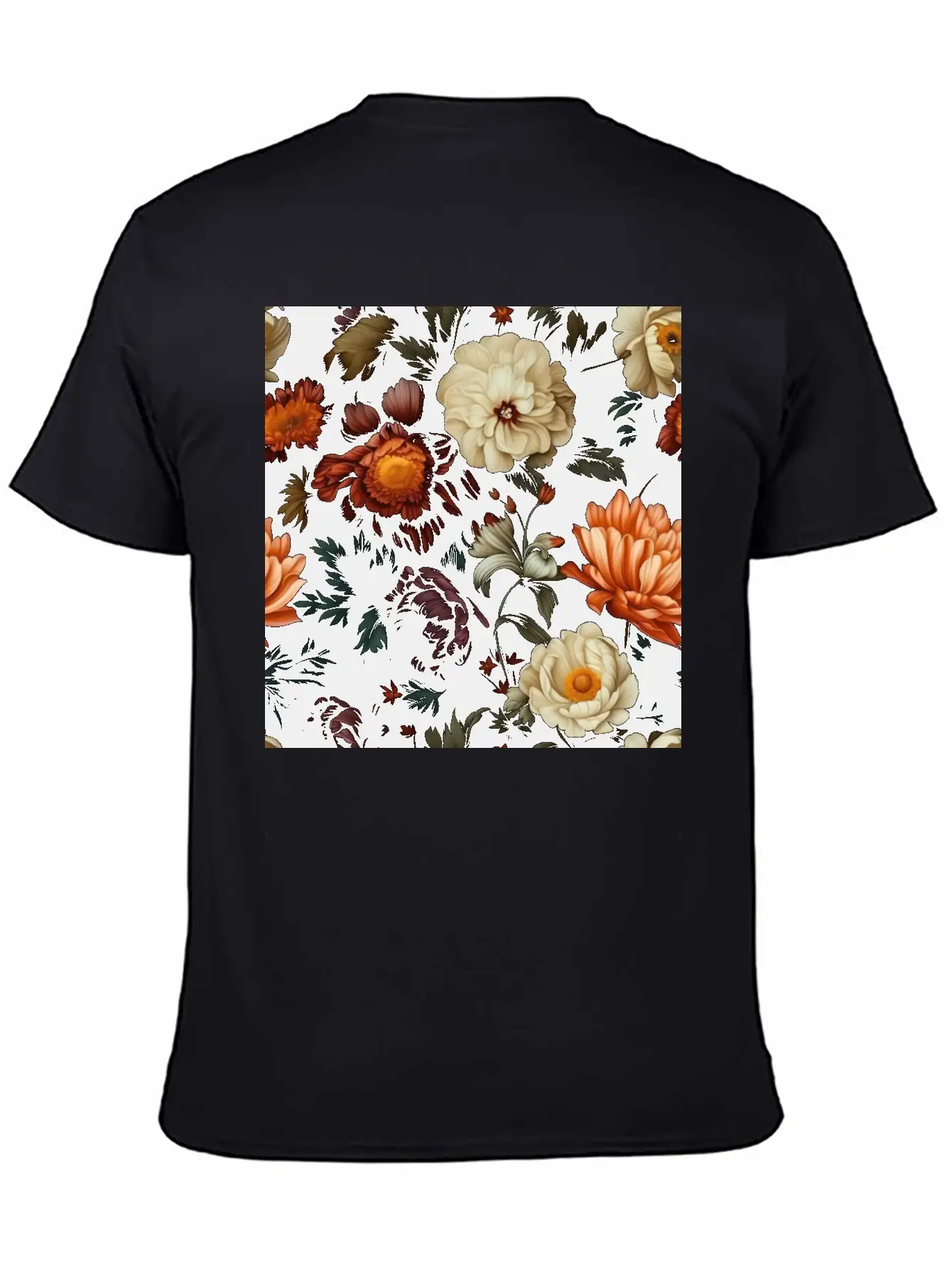 Dutch Nocturne: Luminous Floral Pastoral On Black Unisex Casual T-Shirt – Clean Design For Daily Comfort