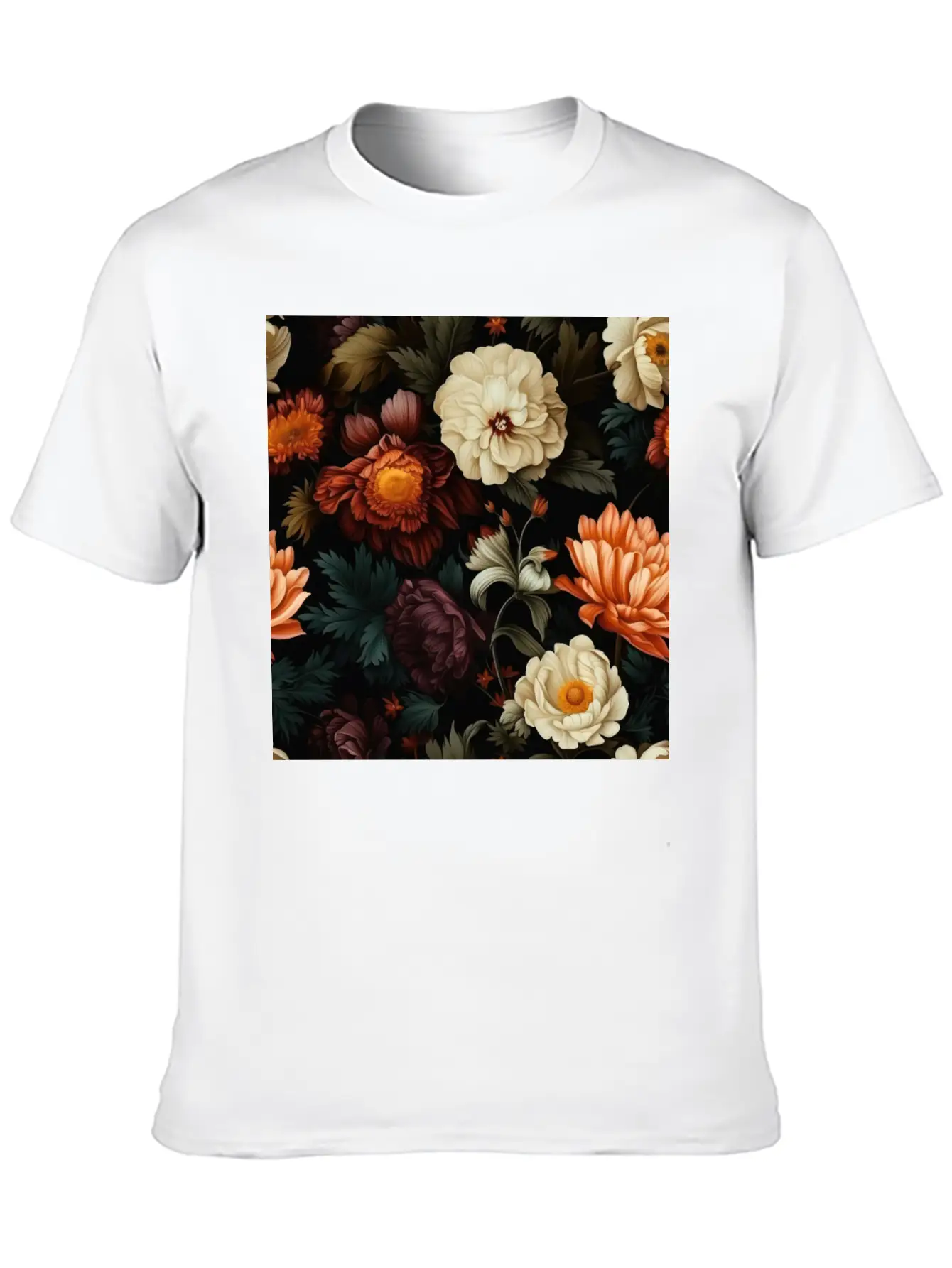 Dutch Nocturne: Luminous Floral Pastoral On Black Unisex Casual T-Shirt – Clean Design For Daily Comfort