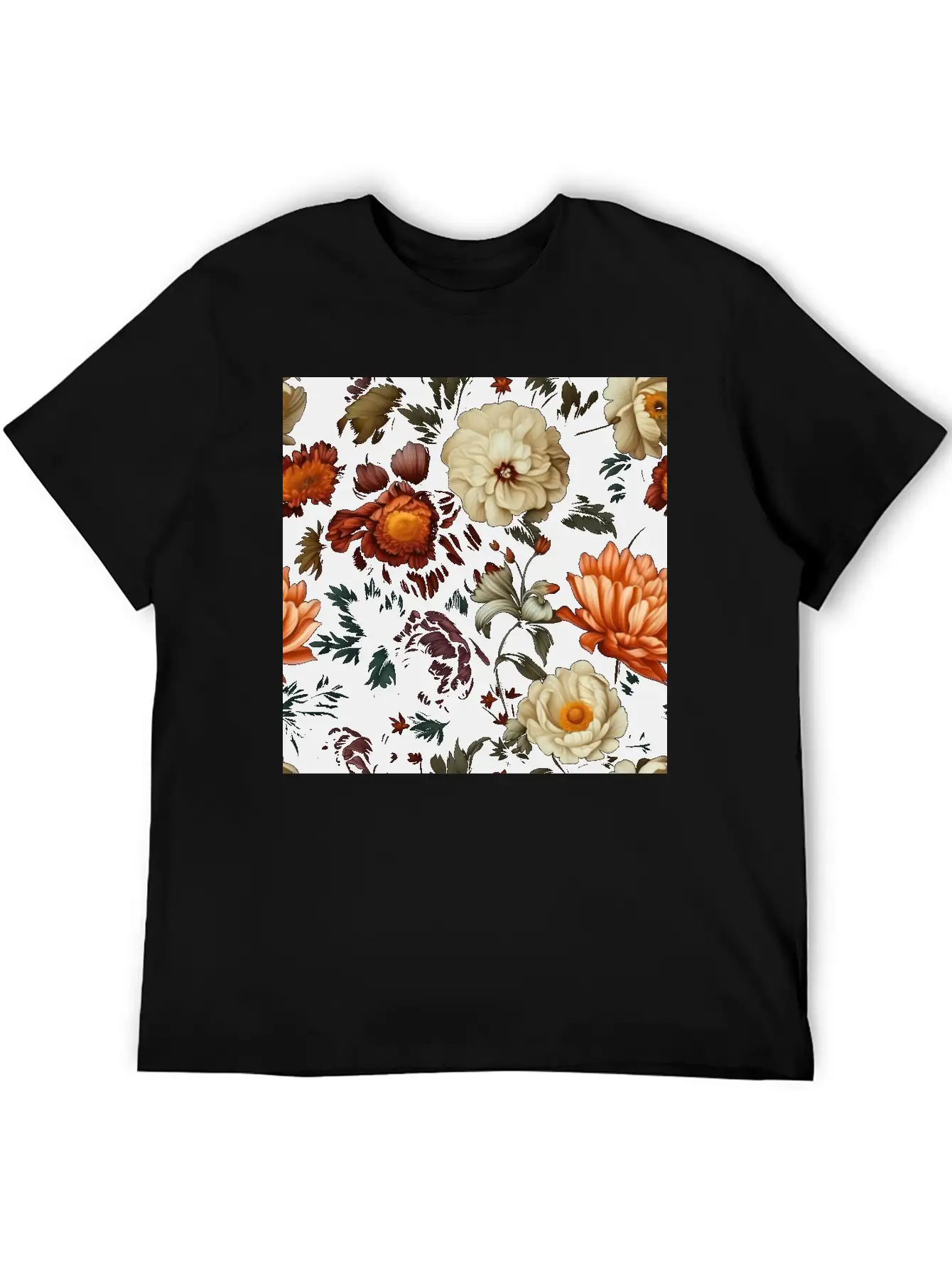 Dutch Nocturne: Luminous Floral Pastoral On Black Unisex Casual T-Shirt – Clean Design For Daily Comfort