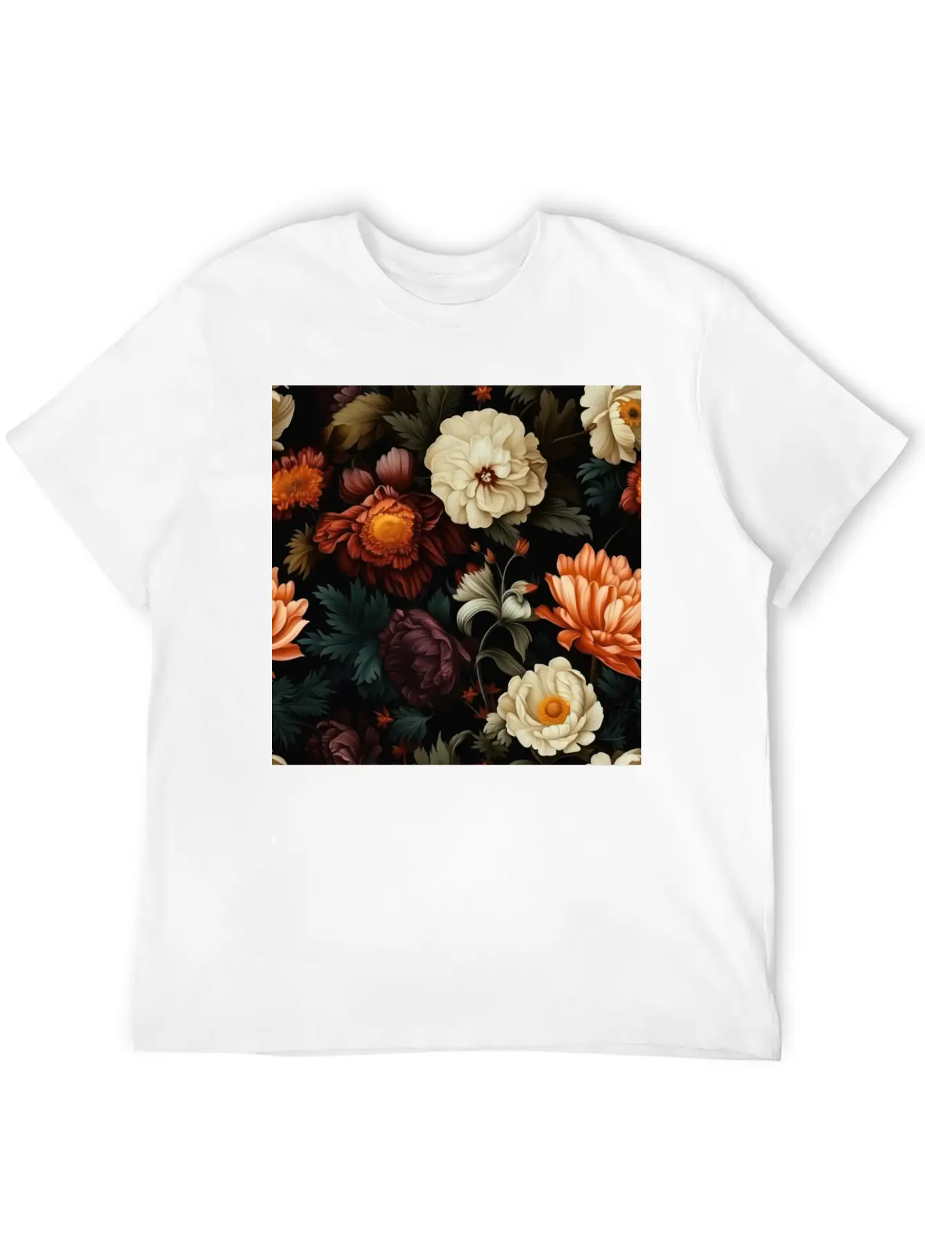 Dutch Nocturne: Luminous Floral Pastoral On Black Unisex Casual T-Shirt – Clean Design For Daily Comfort