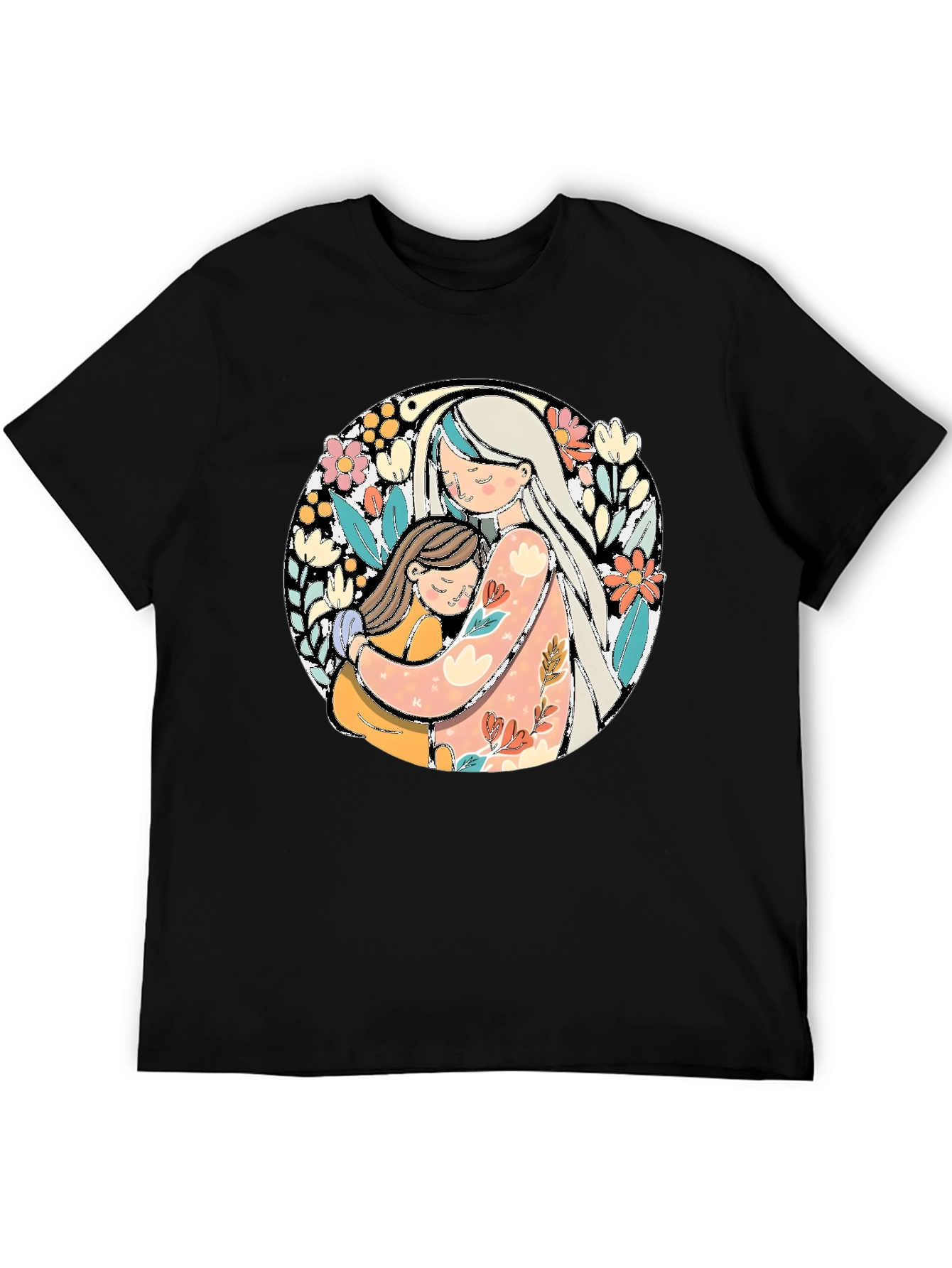 Mom & Daughter Hug Graphic Tee - Black
