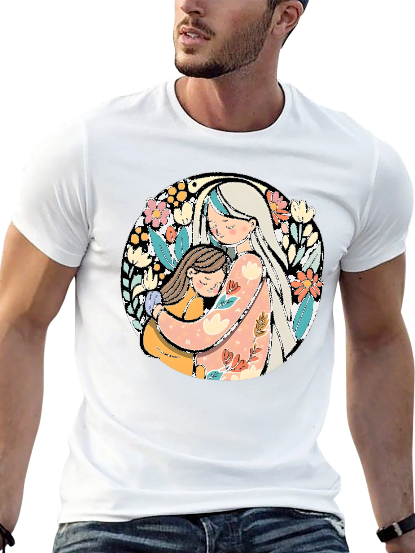Mom & Daughter Hug Graphic Tee - Black