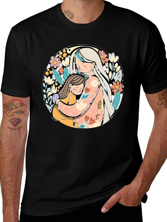 Mom & Daughter Hug Graphic Tee - Black