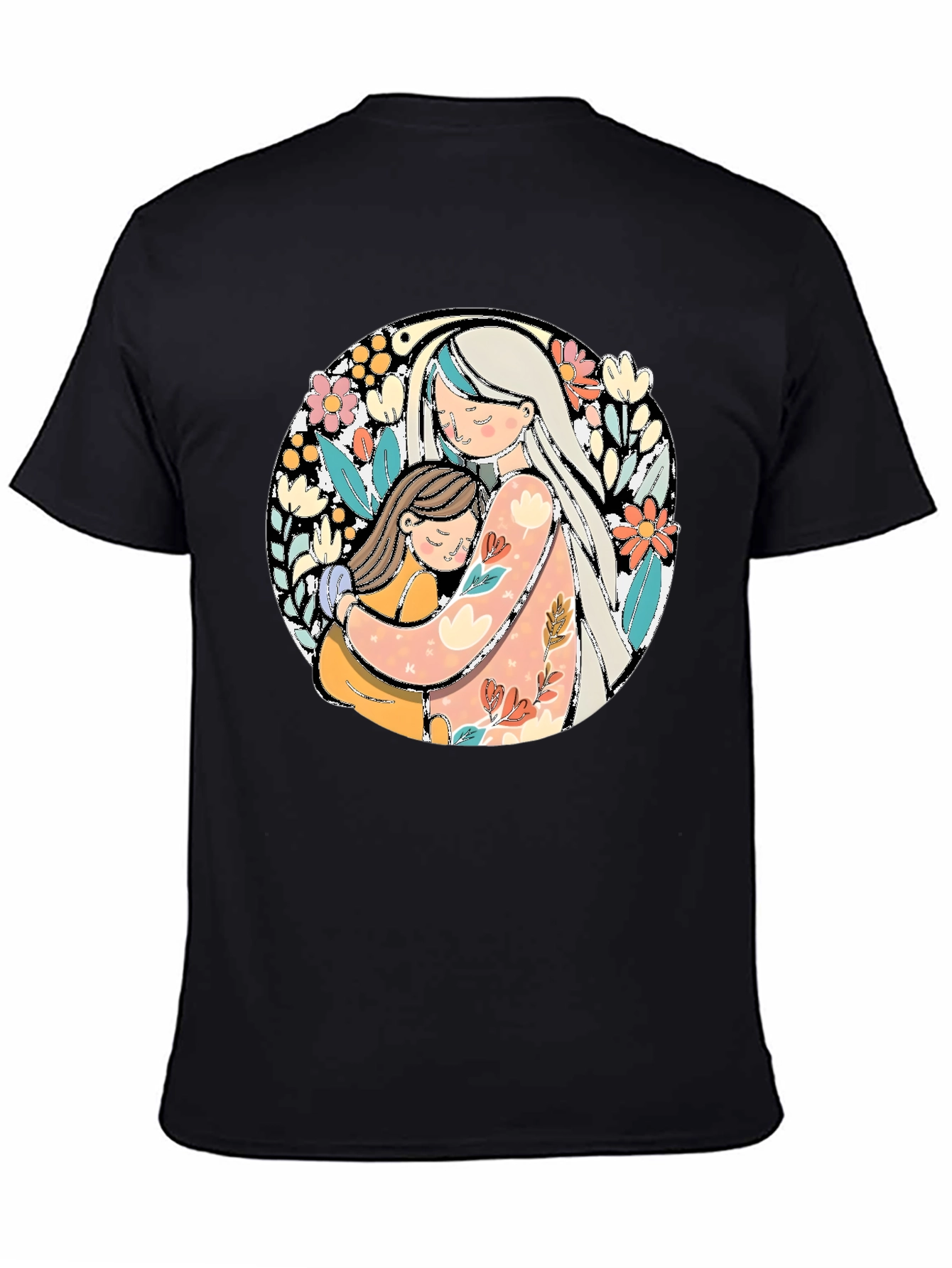 Mom & Daughter Hug Graphic Tee - Black