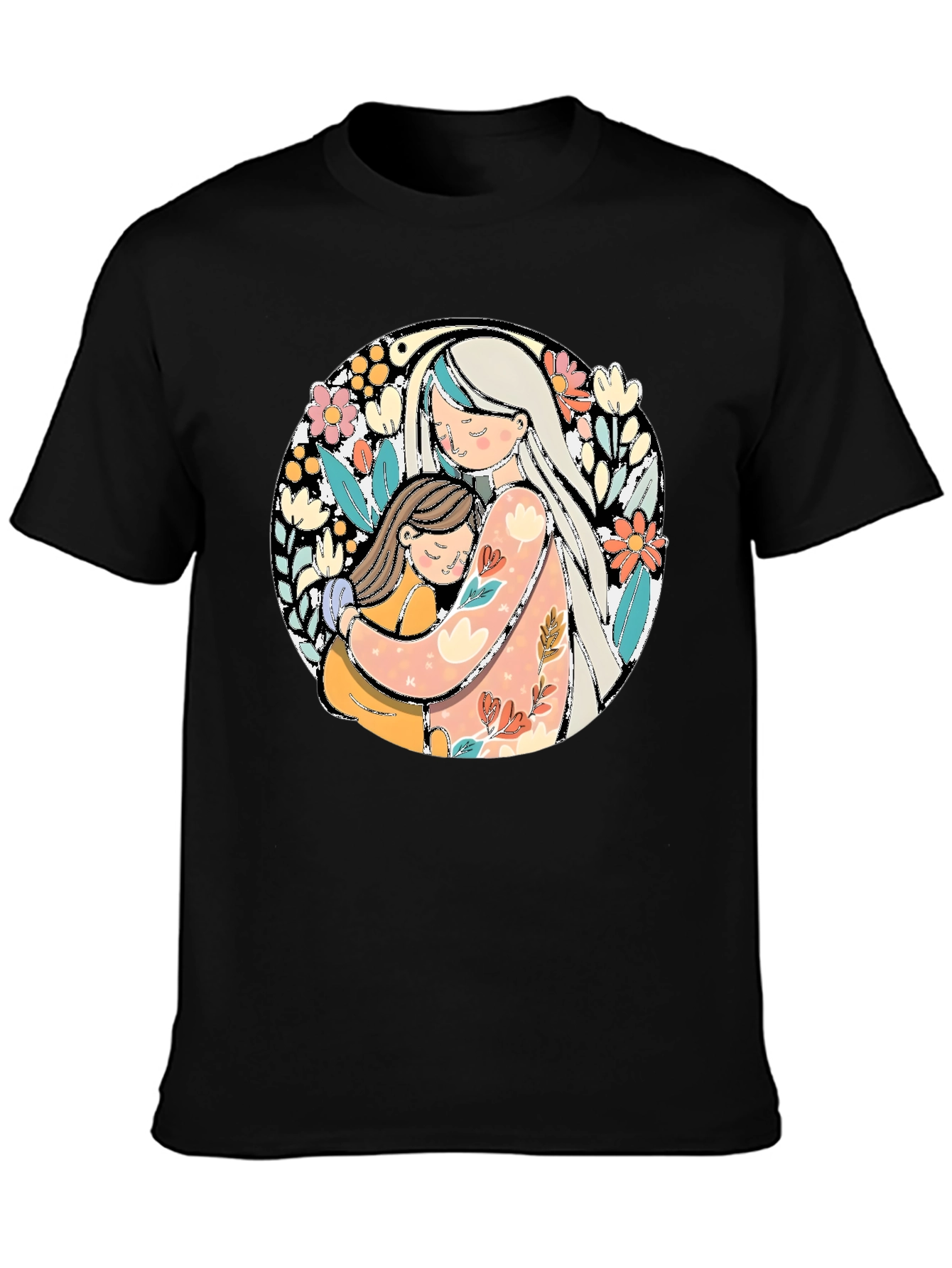 Mom & Daughter Hug Graphic Tee - Black