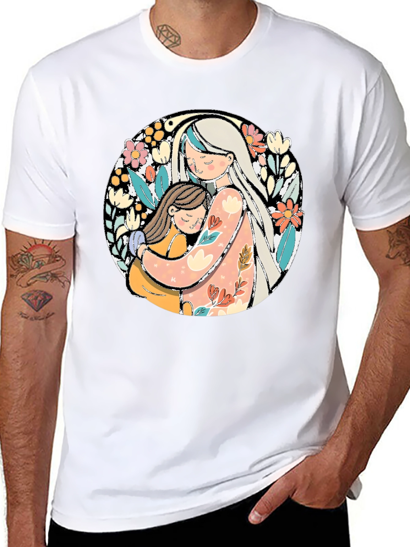 Mom & Daughter Hug Graphic Tee - Black