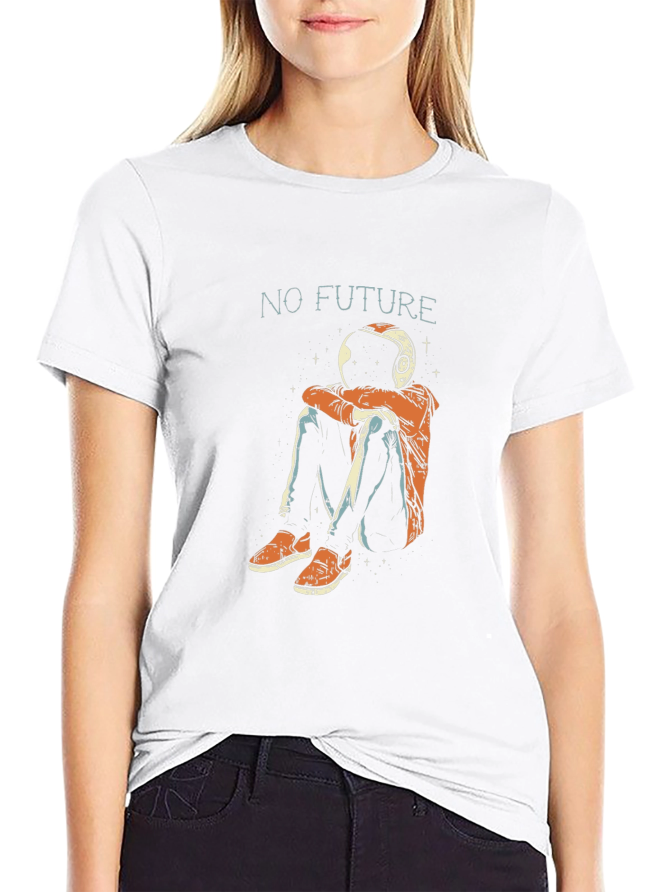No Future Astronaut Graphic Print T-Shirt