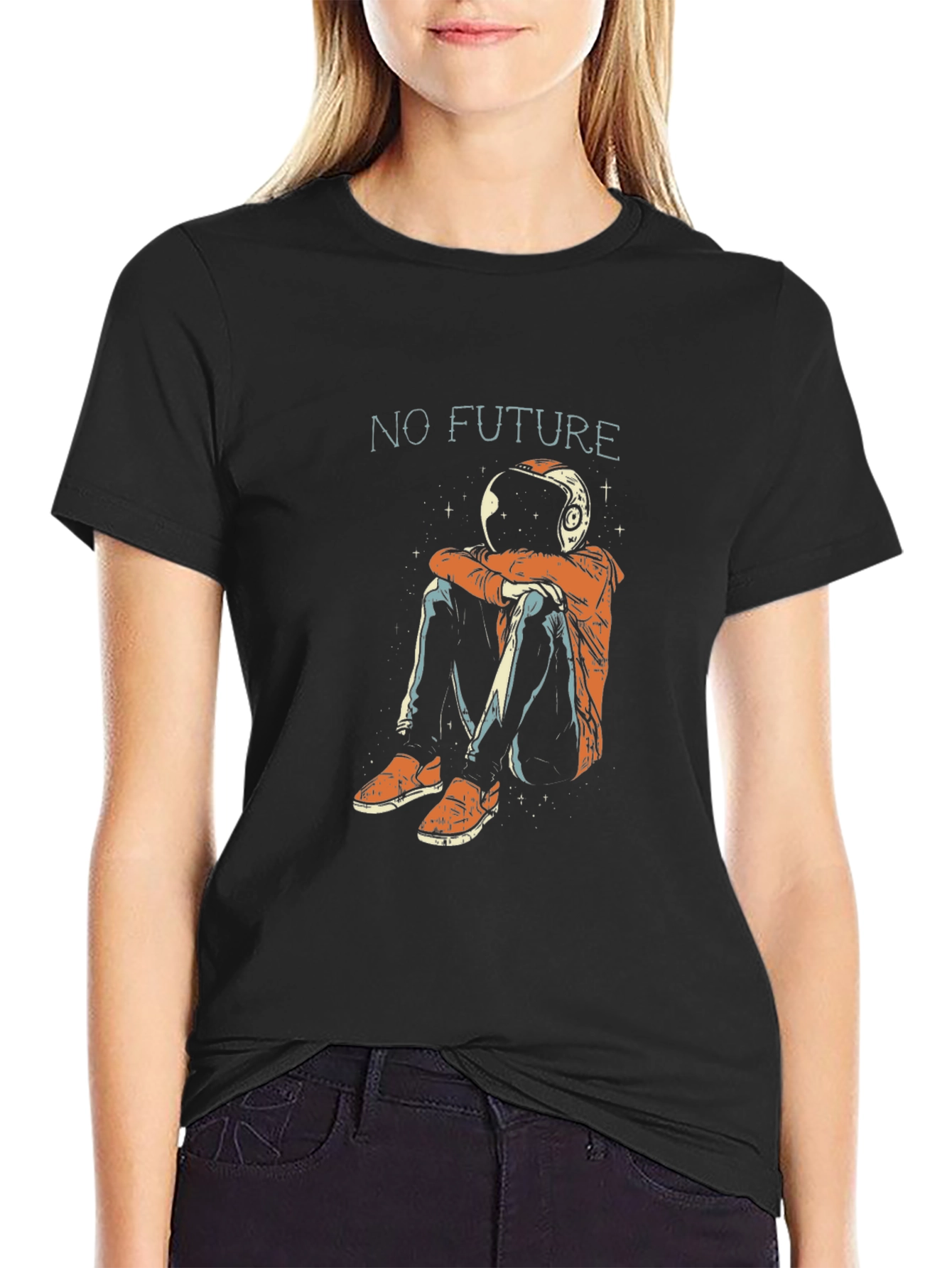 No Future Astronaut Graphic Print T-Shirt