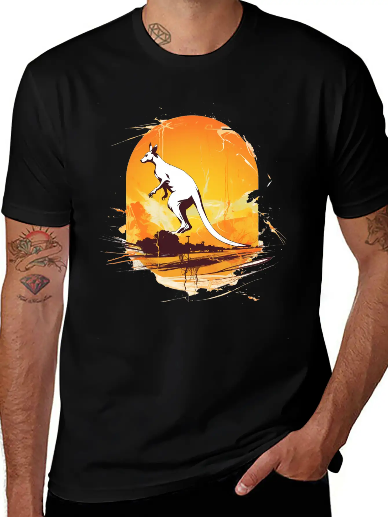 Dynamic Kangaroo Sketch Basic Graphic T-Shirt – Daily Comfort In Soft Cotton