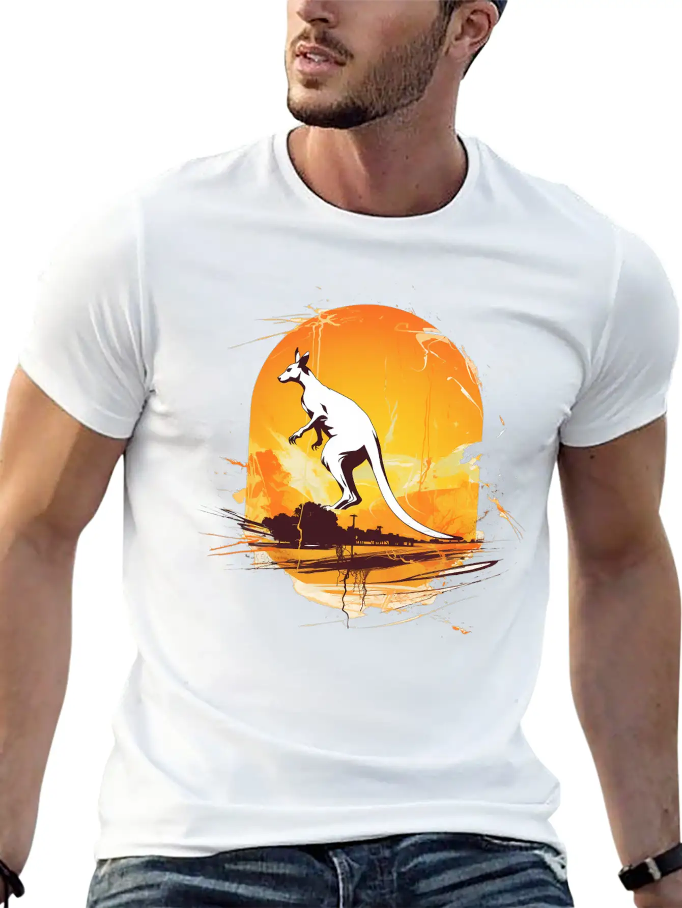 Dynamic Kangaroo Sketch Basic Graphic T-Shirt – Daily Comfort In Soft Cotton