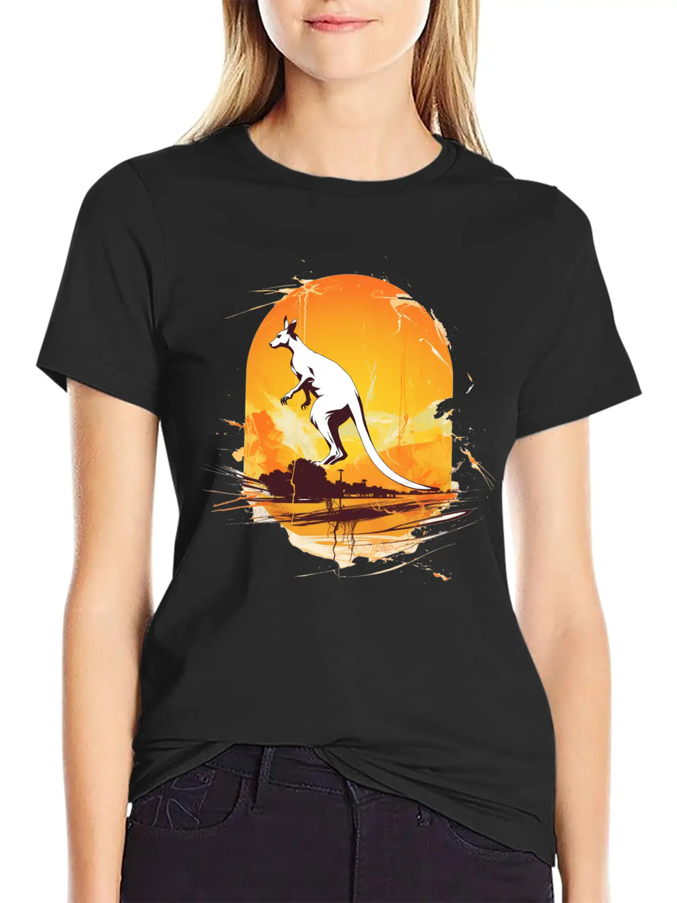 Dynamic Kangaroo Sketch Basic Graphic T-Shirt – Daily Comfort In Soft Cotton