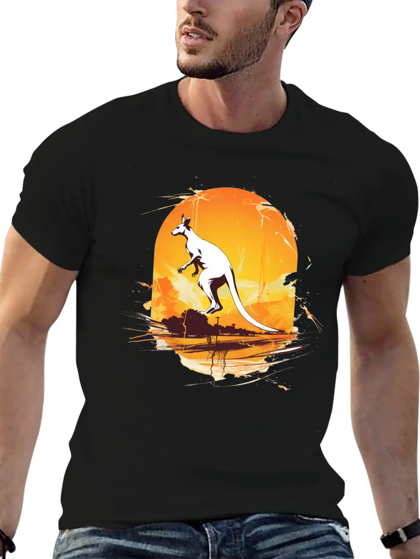 Dynamic Kangaroo Sketch Basic Graphic T-Shirt – Daily Comfort In Soft Cotton