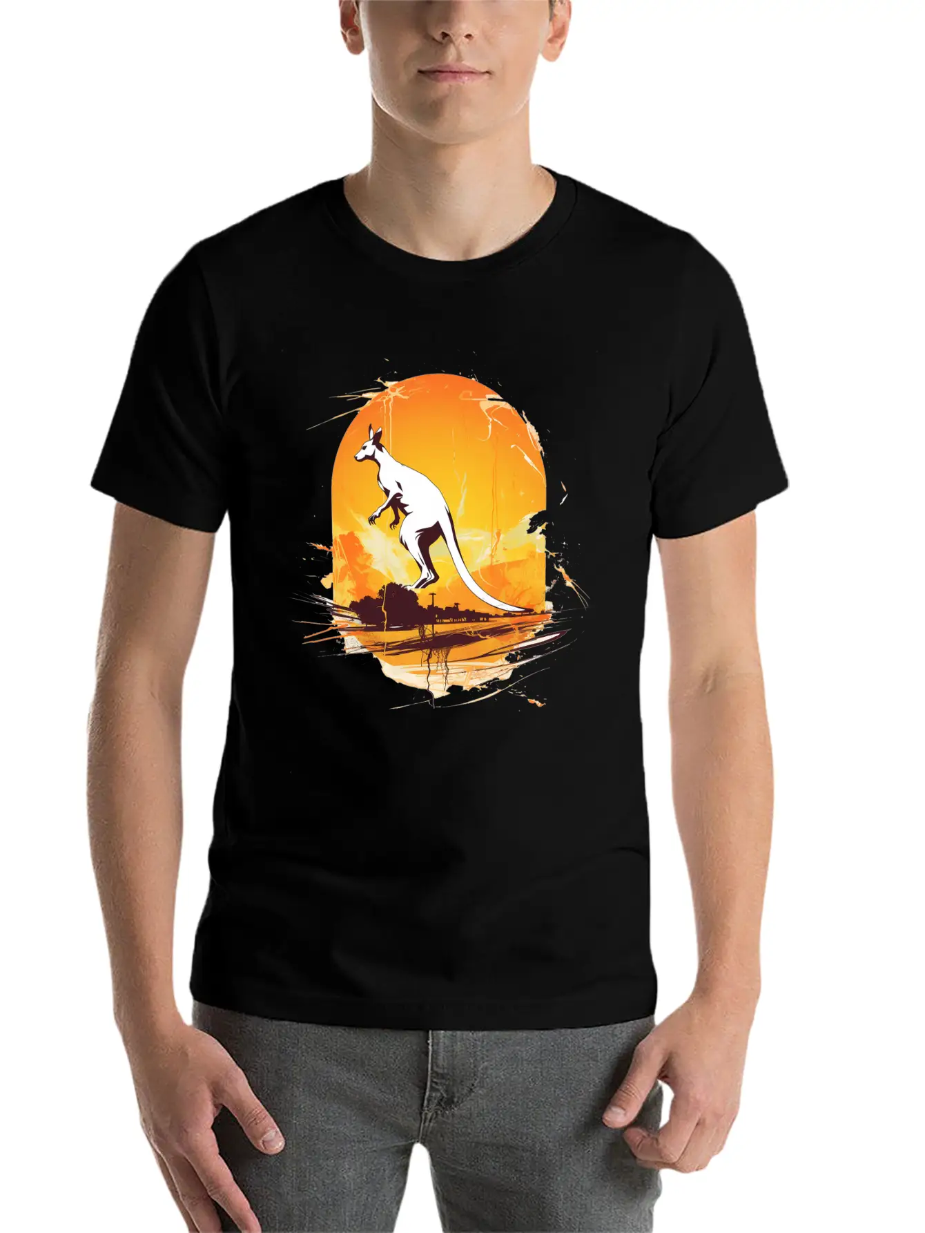 Dynamic Kangaroo Sketch Basic Graphic T-Shirt – Daily Comfort In Soft Cotton