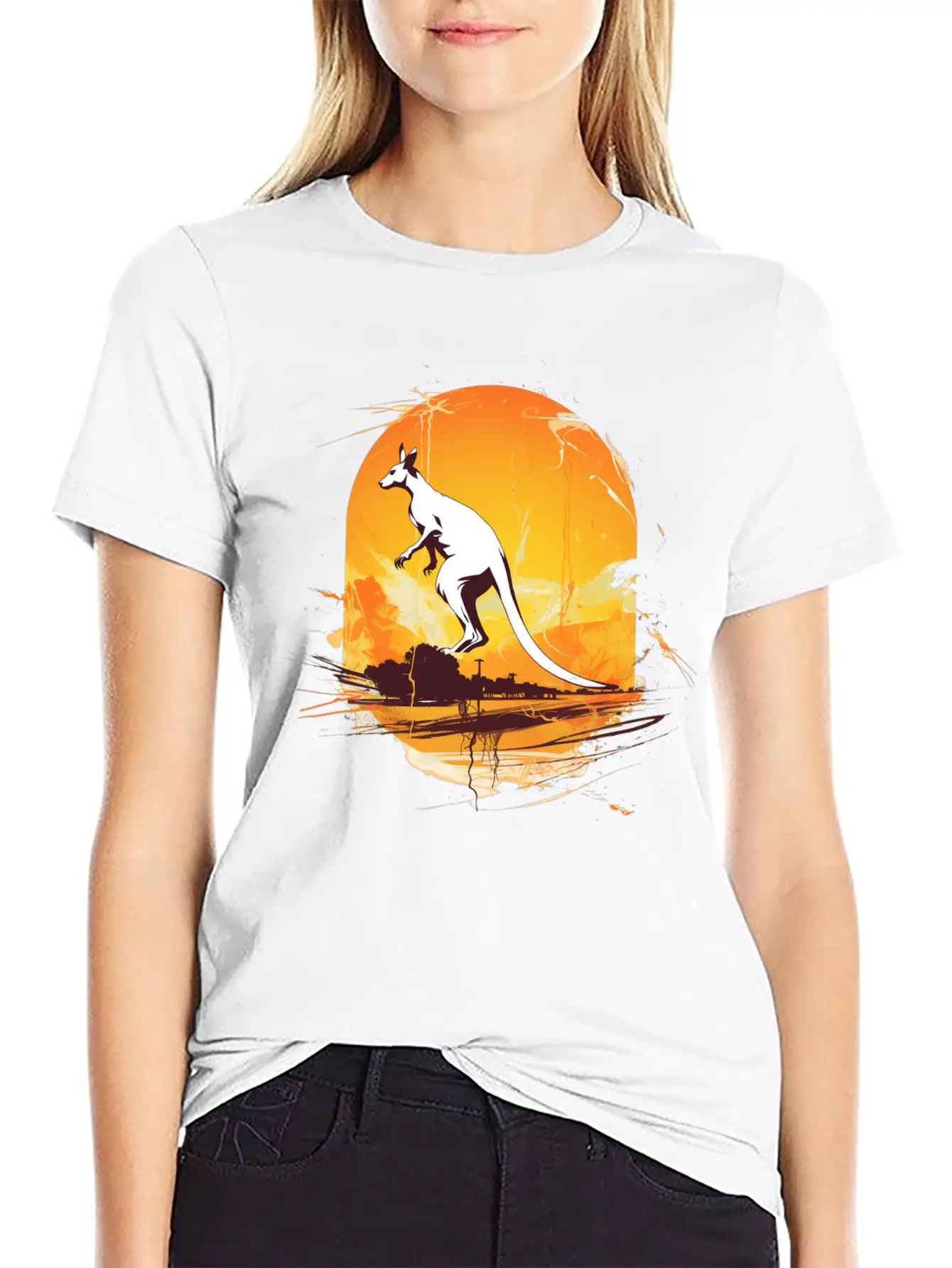 Dynamic Kangaroo Sketch Basic Graphic T-Shirt – Daily Comfort In Soft Cotton