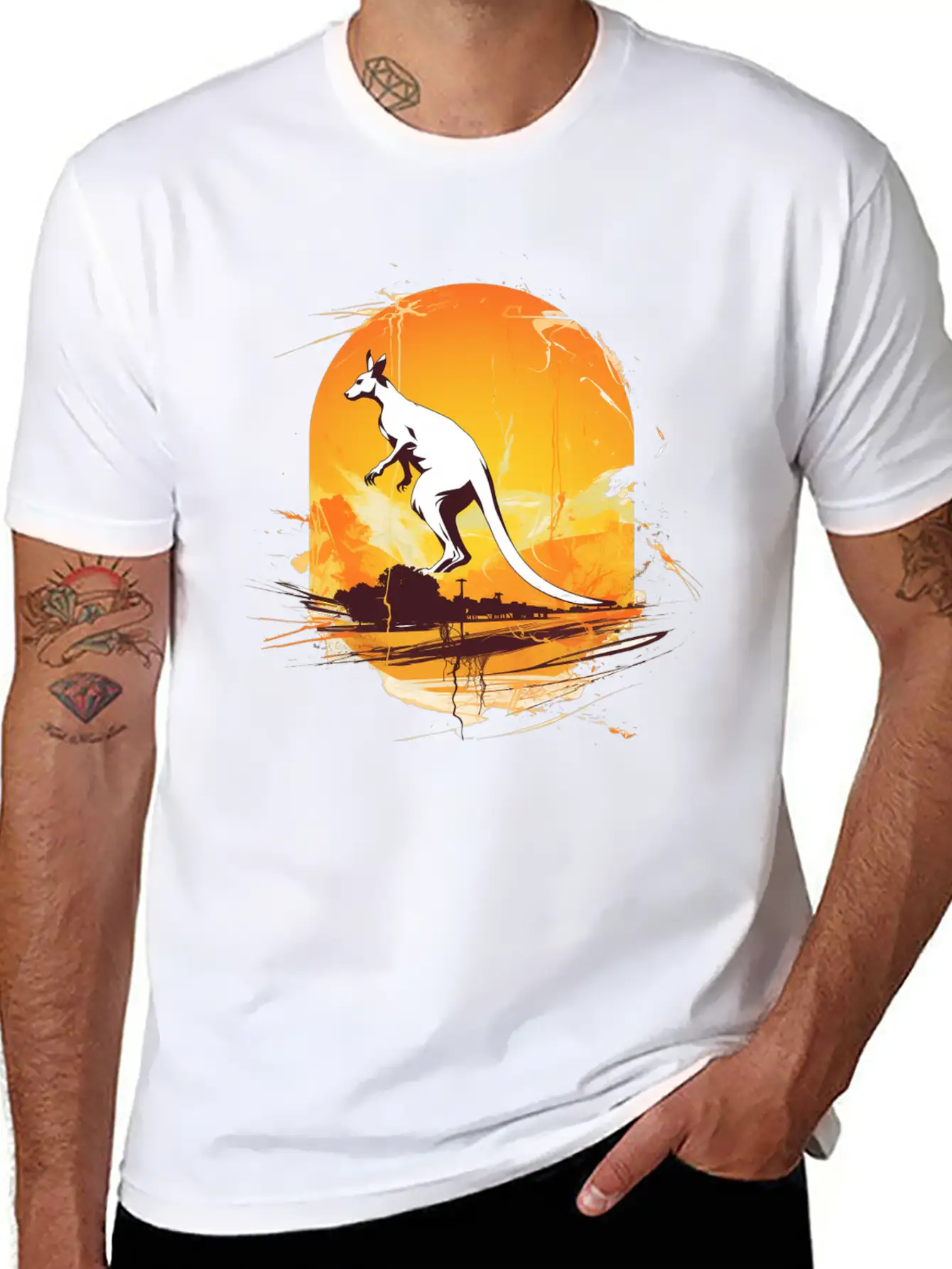 Dynamic Kangaroo Sketch Basic Graphic T-Shirt – Daily Comfort In Soft Cotton