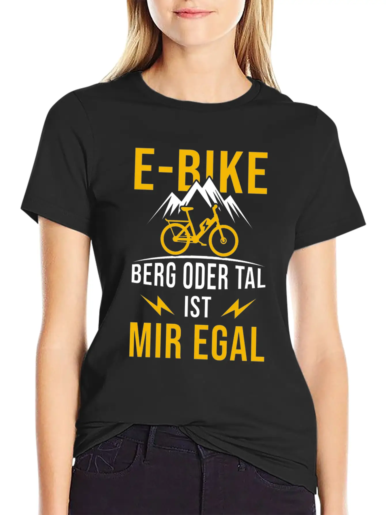 E-Bike Mountain Or Valley I Don't Care Bicycle Stylish Everyday T-Shirt – Unisex Basic Cotton Tee