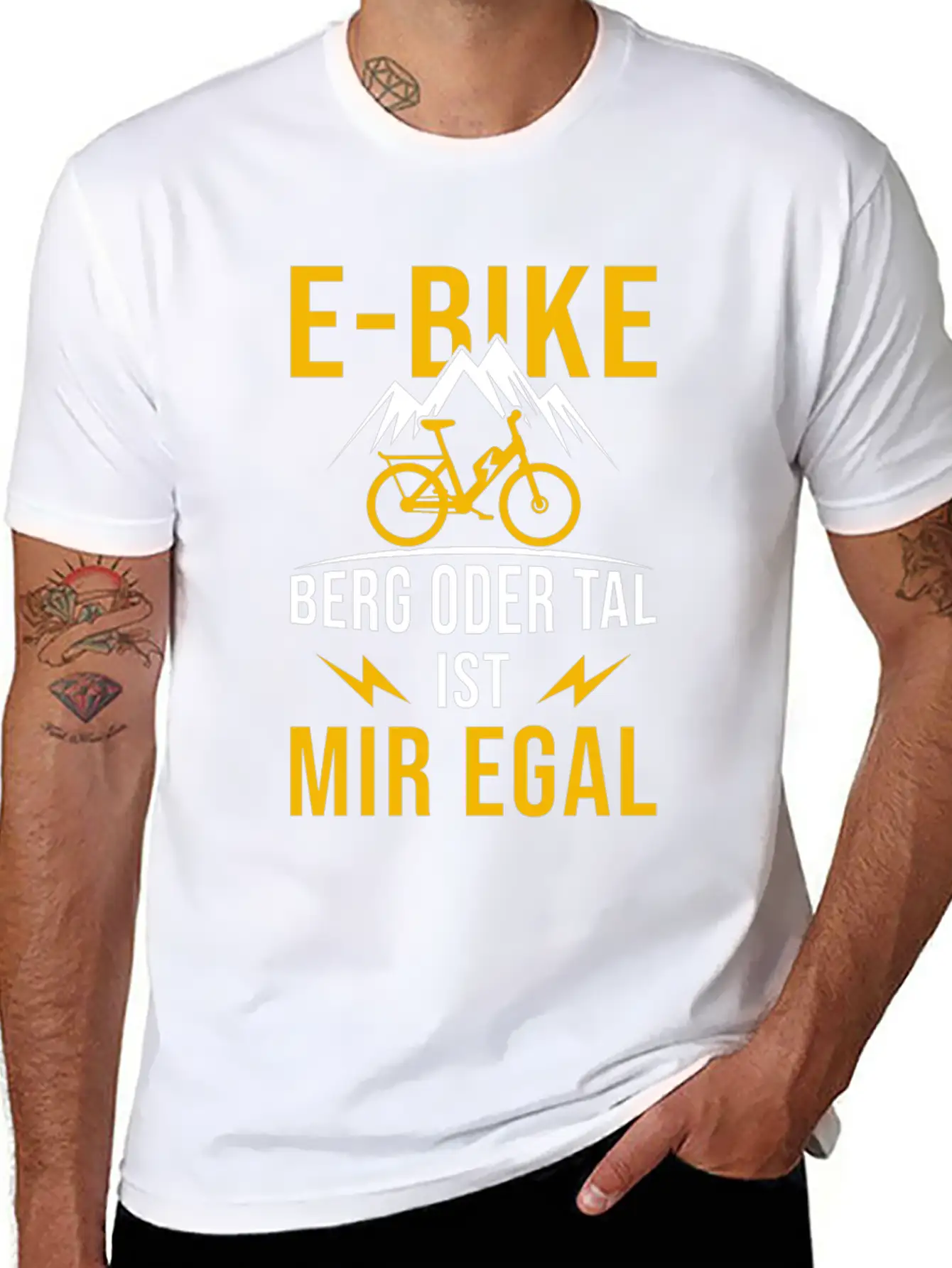 E-Bike Mountain Or Valley I Don't Care Bicycle Stylish Everyday T-Shirt – Unisex Basic Cotton Tee